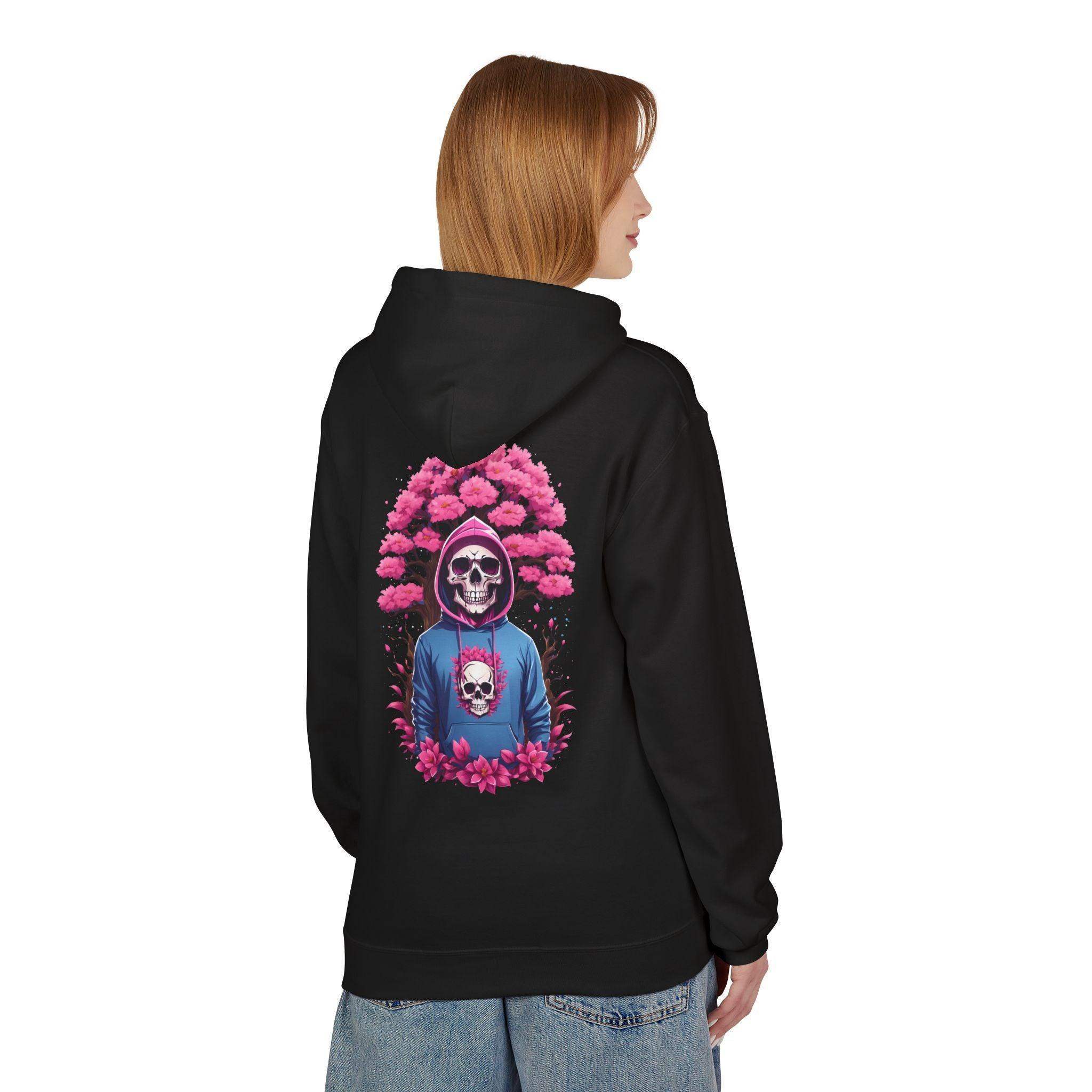 Cozy Chic Skull & Pink Floral Fleece Hoodie