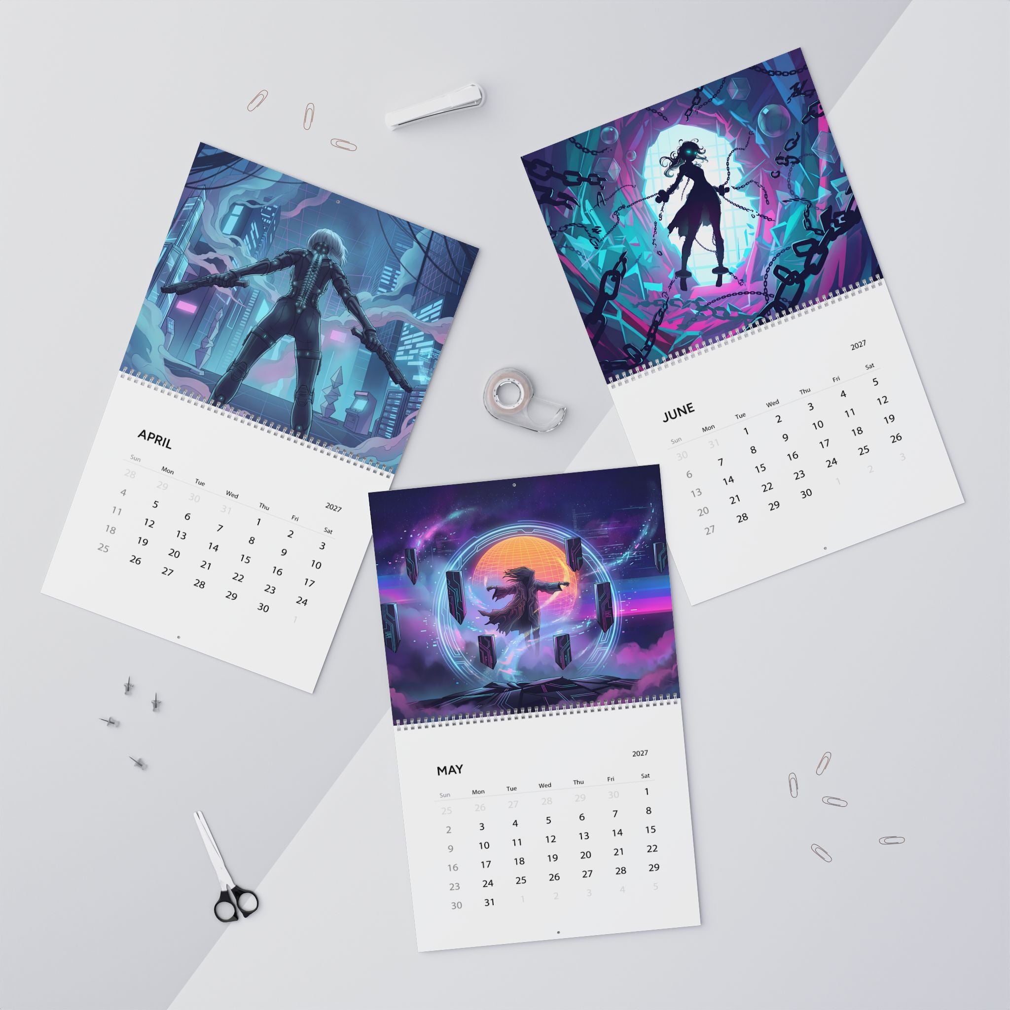2027 Neon Vaporwave Fantasy Calendar – Colorful Fantasy Artwork Collection
