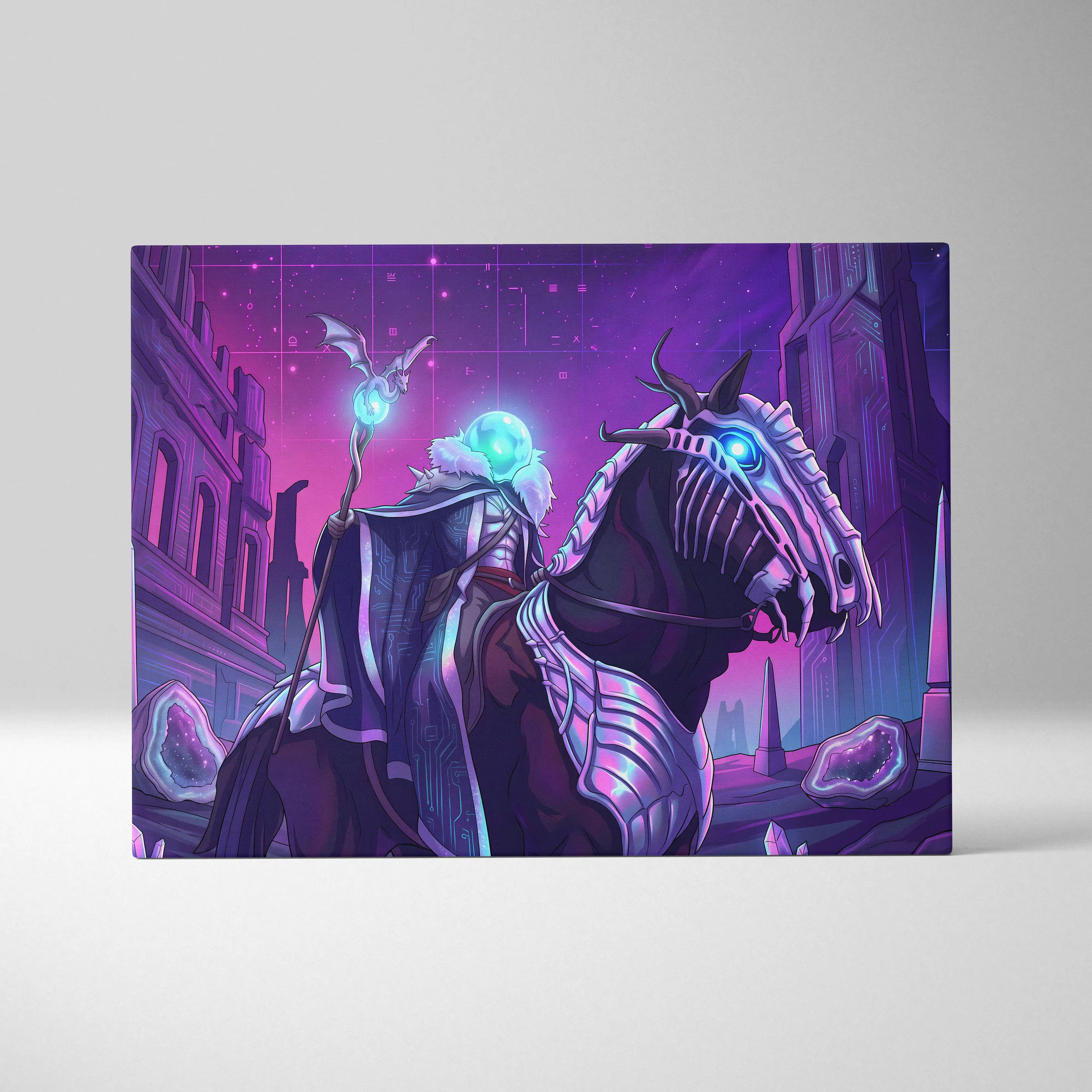 Vaporwave Neon Dragon Canvas Art - Dragon Neon Purple Blue Living Room Vaporwave Mood Mystical Neon Canvas Print