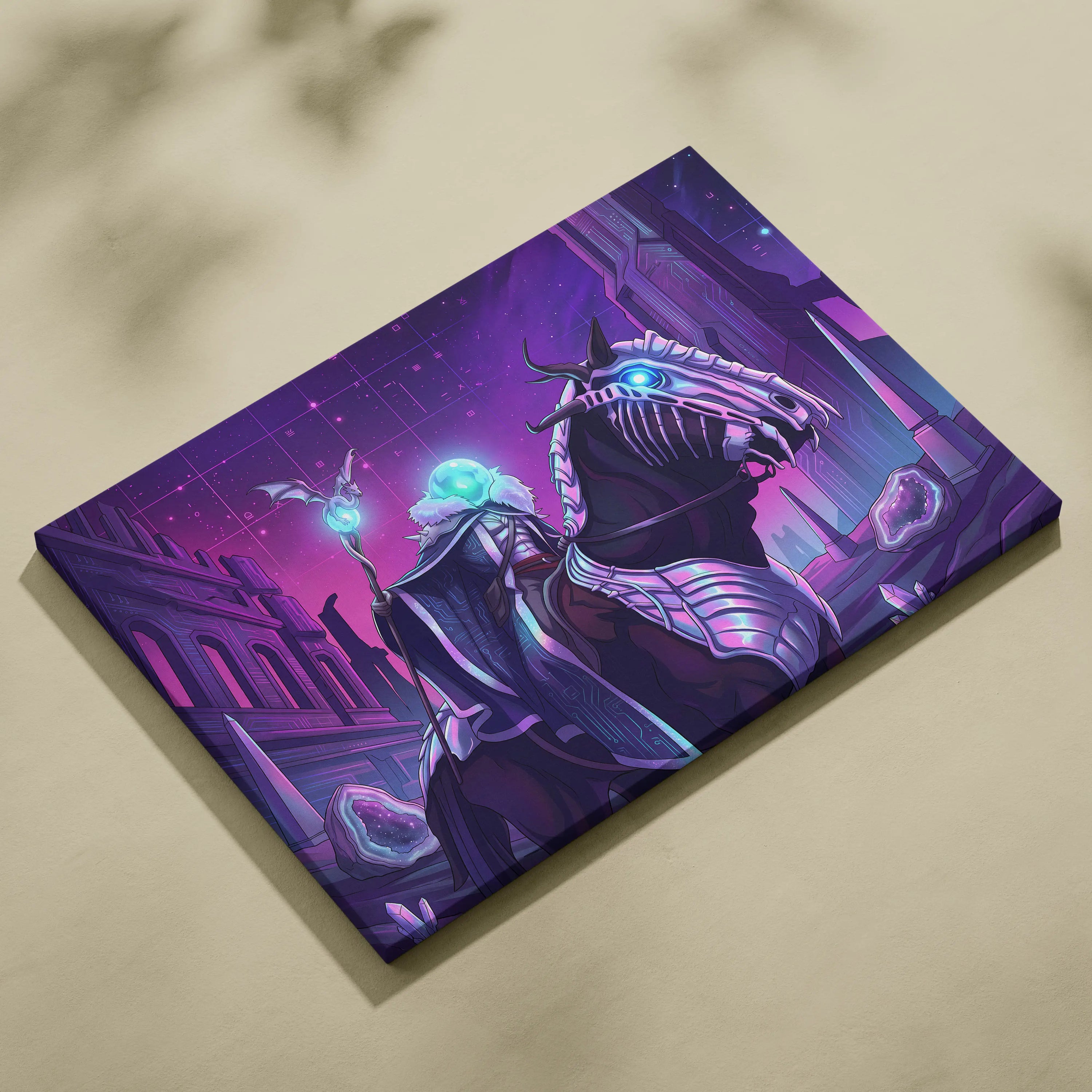 Vaporwave Neon Dragon Canvas Art - Dragon Neon Purple Blue Living Room Vaporwave Mood Mystical Neon Canvas Print