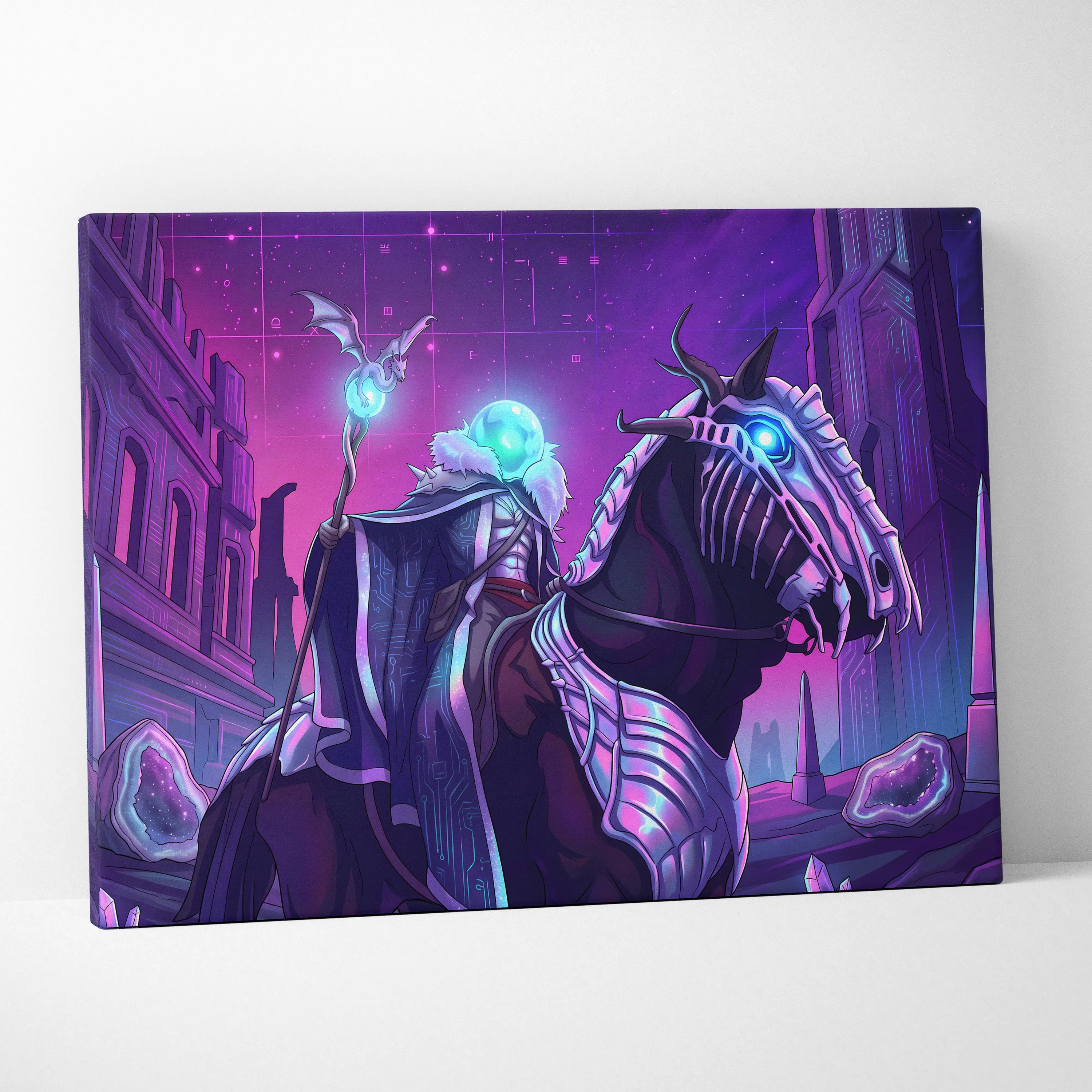 Vaporwave Neon Dragon Canvas Art - Dragon Neon Purple Blue Living Room Vaporwave Mood Mystical Neon Canvas Print