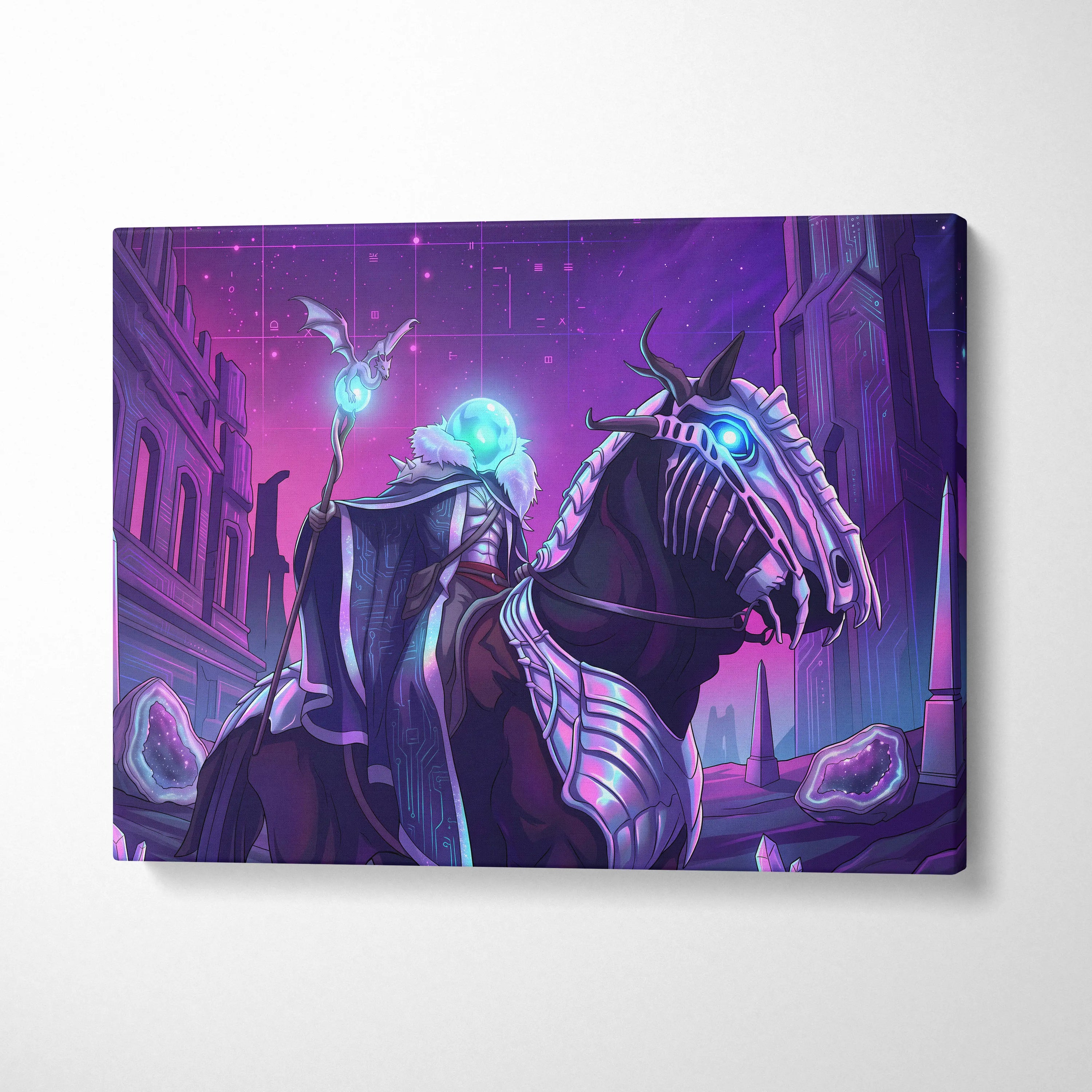 Vaporwave Neon Dragon Canvas Art - Dragon Neon Purple Blue Living Room Vaporwave Mood Mystical Neon Canvas Print