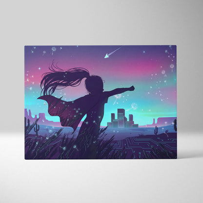 Vaporfantasy Neon Dreamscape Canvas - Vaporwave Canvas Neon Purple Cyan LivingRoom Synthwave Dreamy Neon Wall Art Canvas