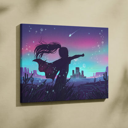 Vaporfantasy Neon Dreamscape Canvas - Vaporwave Canvas Neon Purple Cyan LivingRoom Synthwave Dreamy Neon Wall Art Canvas