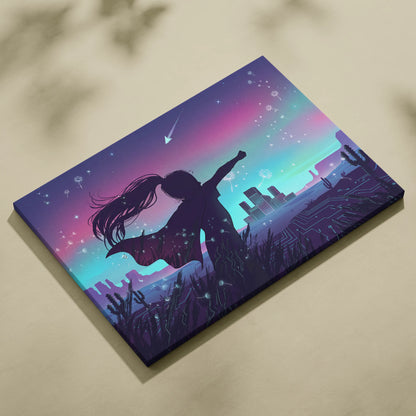 Vaporfantasy Neon Dreamscape Canvas - Vaporwave Canvas Neon Purple Cyan LivingRoom Synthwave Dreamy Neon Wall Art Canvas