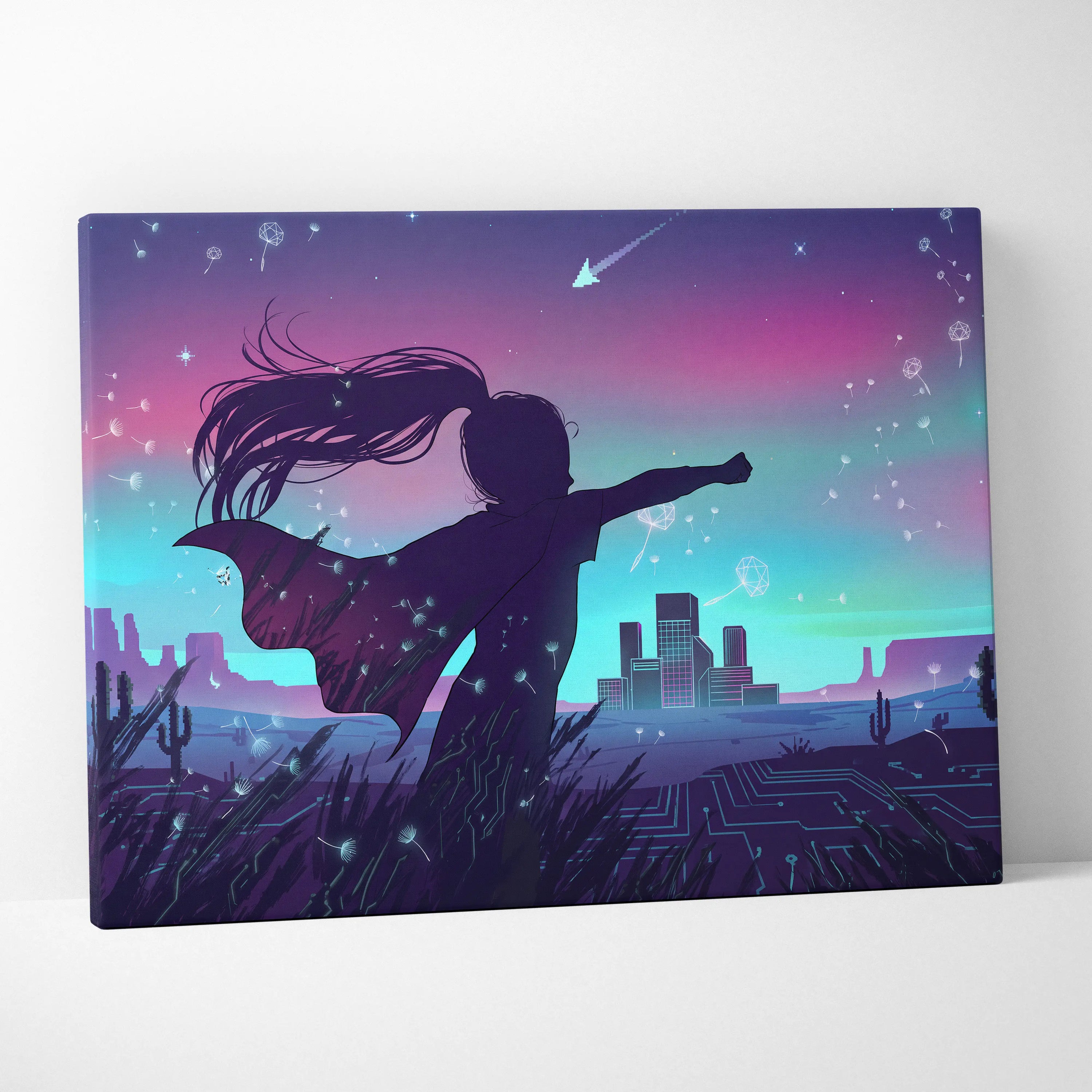 Vaporfantasy Neon Dreamscape Canvas - Vaporwave Canvas Neon Purple Cyan LivingRoom Synthwave Dreamy Neon Wall Art Canvas