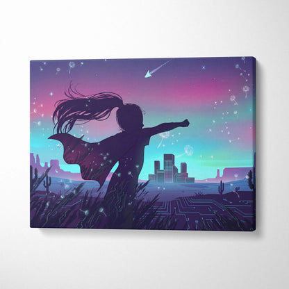 Vaporfantasy Neon Dreamscape Canvas - Vaporwave Canvas Neon Purple Cyan LivingRoom Synthwave Dreamy Neon Wall Art Canvas