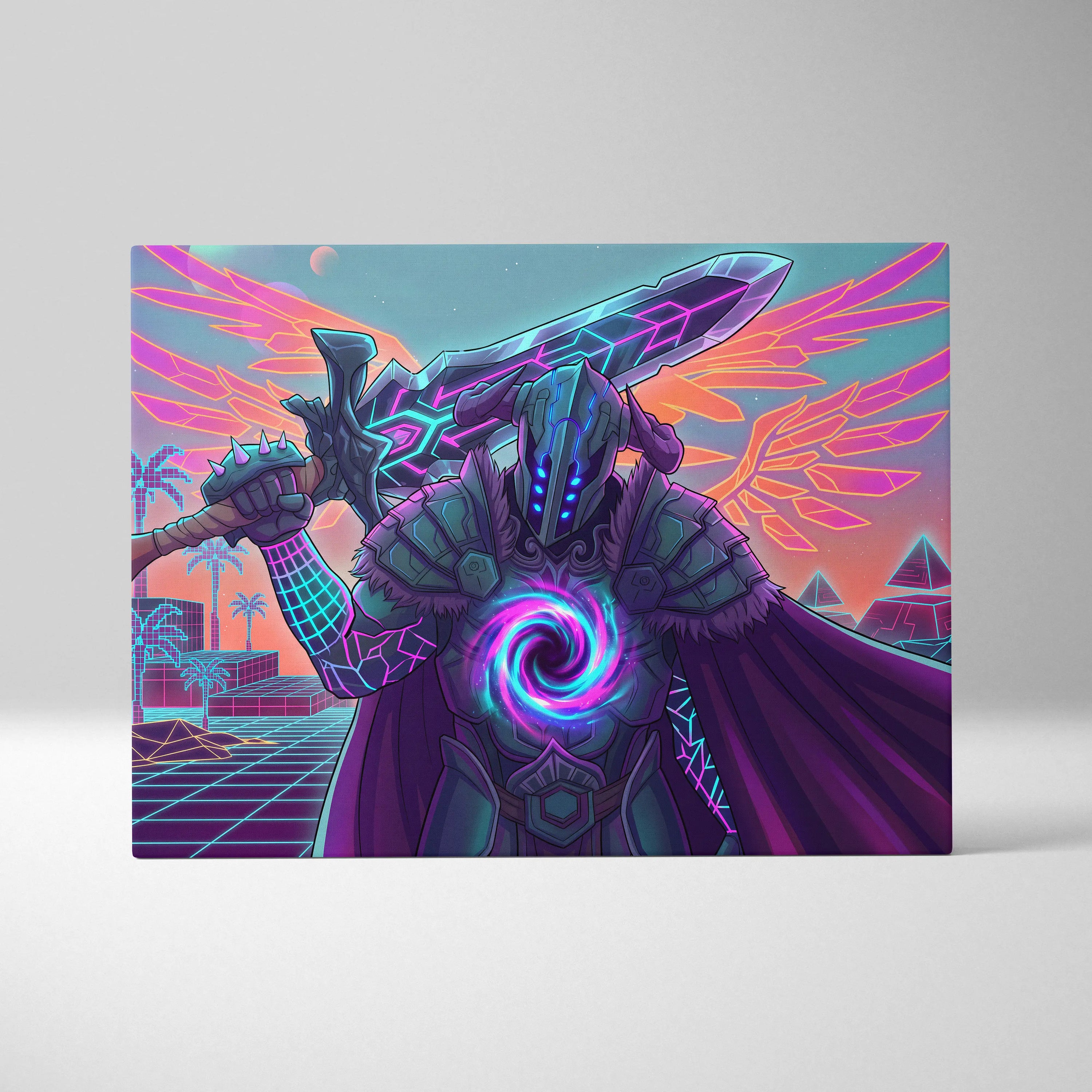 Vaporwave Neon Dragon Canvas - Dragon Neon Pink Purple Blue Living Room Vaporwave Dreamy Retro Futurism Cyberpunk Canvas