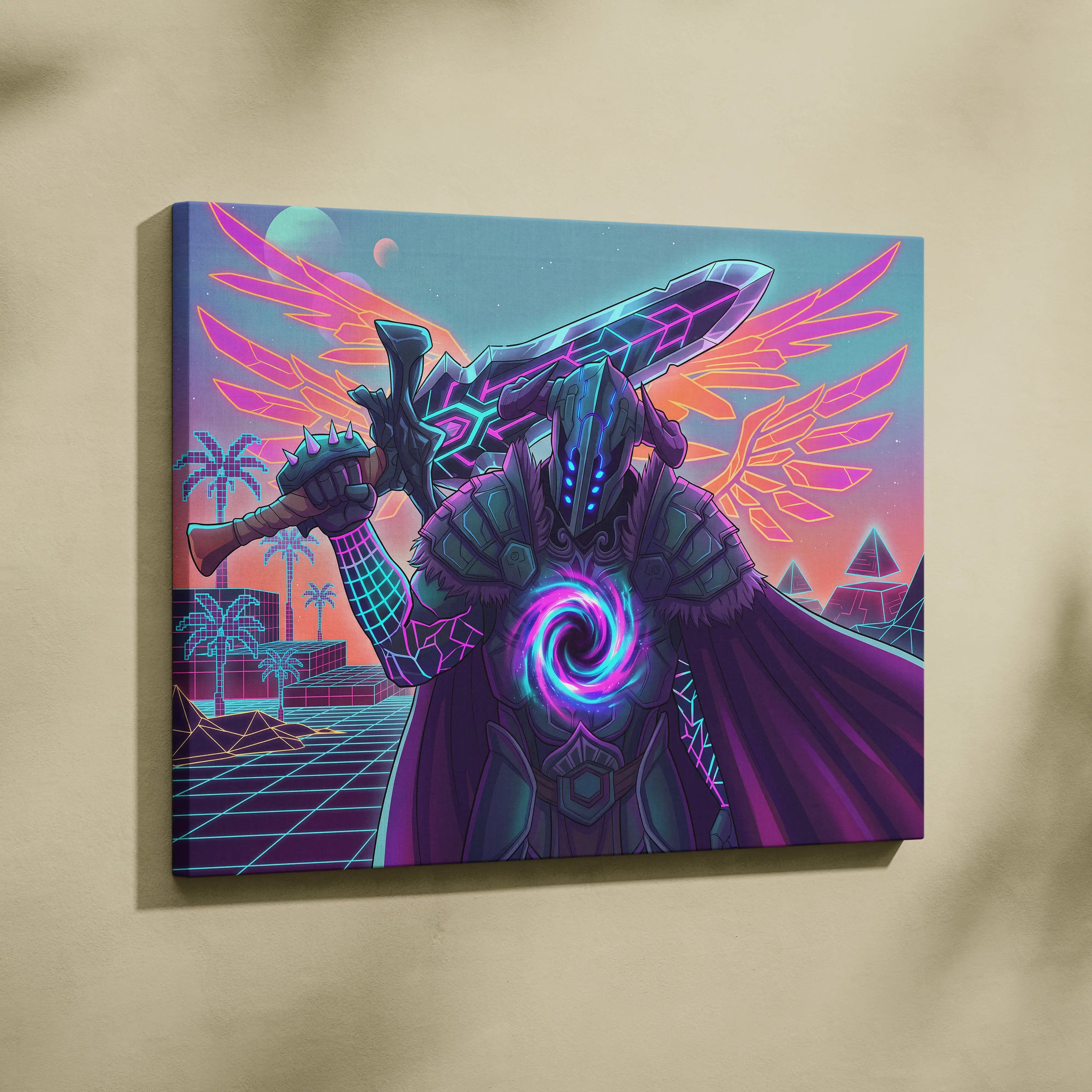 Vaporwave Neon Dragon Canvas - Dragon Neon Pink Purple Blue Living Room Vaporwave Dreamy Retro Futurism Cyberpunk Canvas