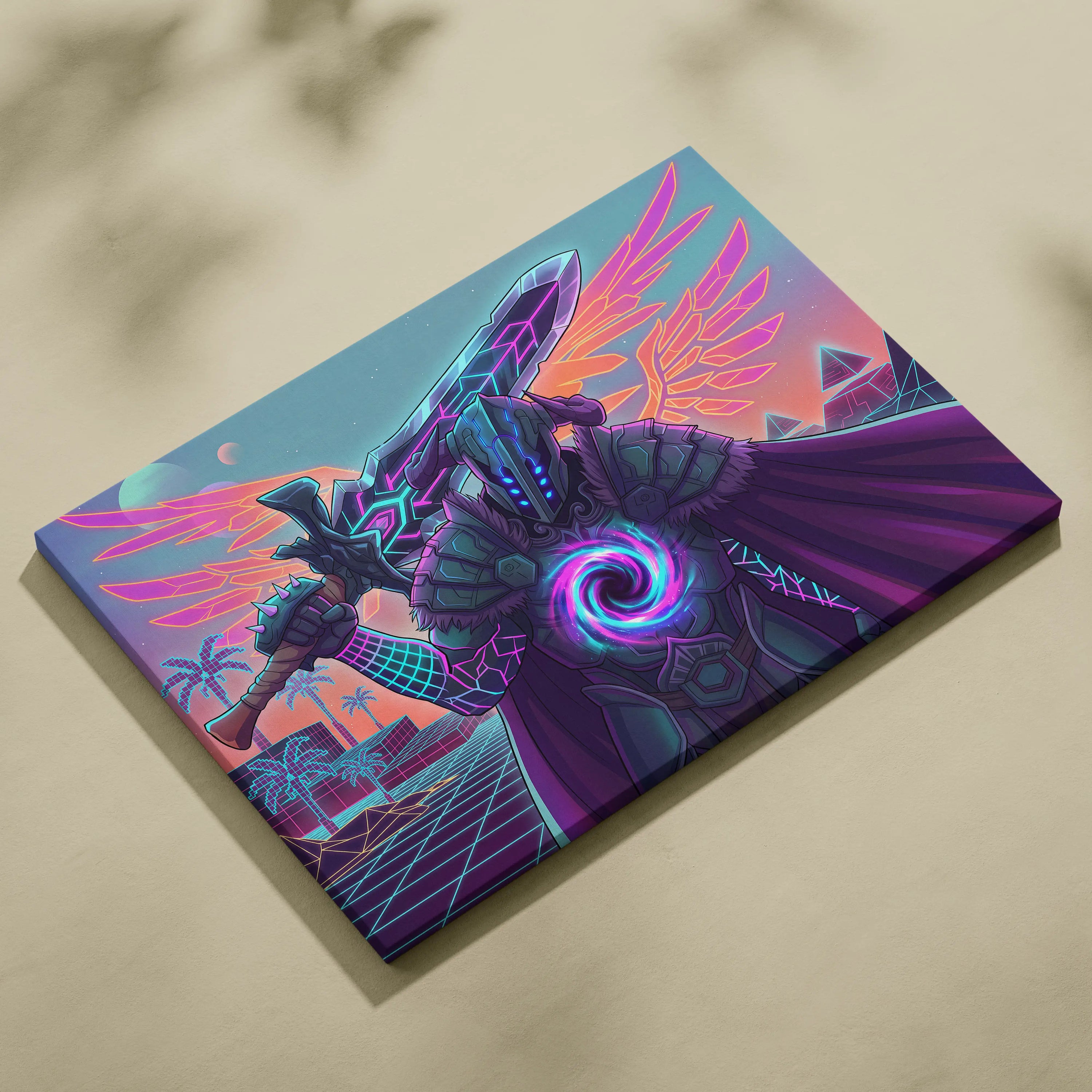 Vaporwave Neon Dragon Canvas - Dragon Neon Pink Purple Blue Living Room Vaporwave Dreamy Retro Futurism Cyberpunk Canvas