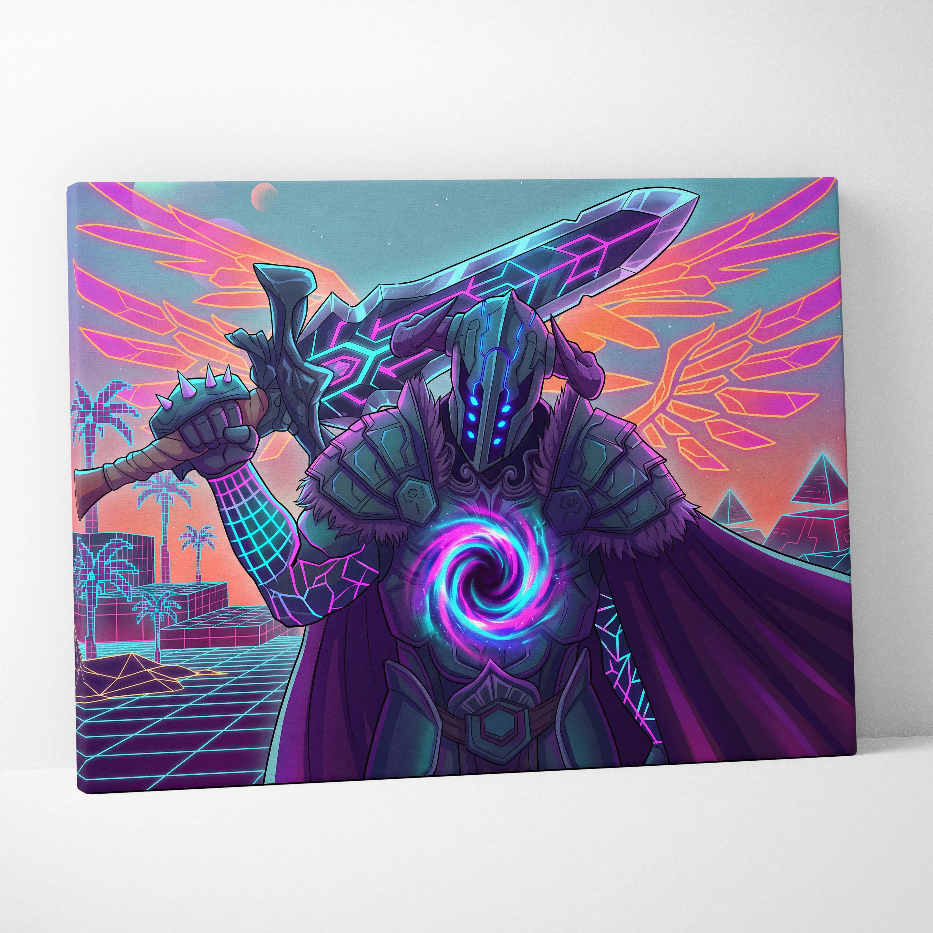 Vaporwave Neon Dragon Canvas - Dragon Neon Pink Purple Blue Living Room Vaporwave Dreamy Retro Futurism Cyberpunk Canvas