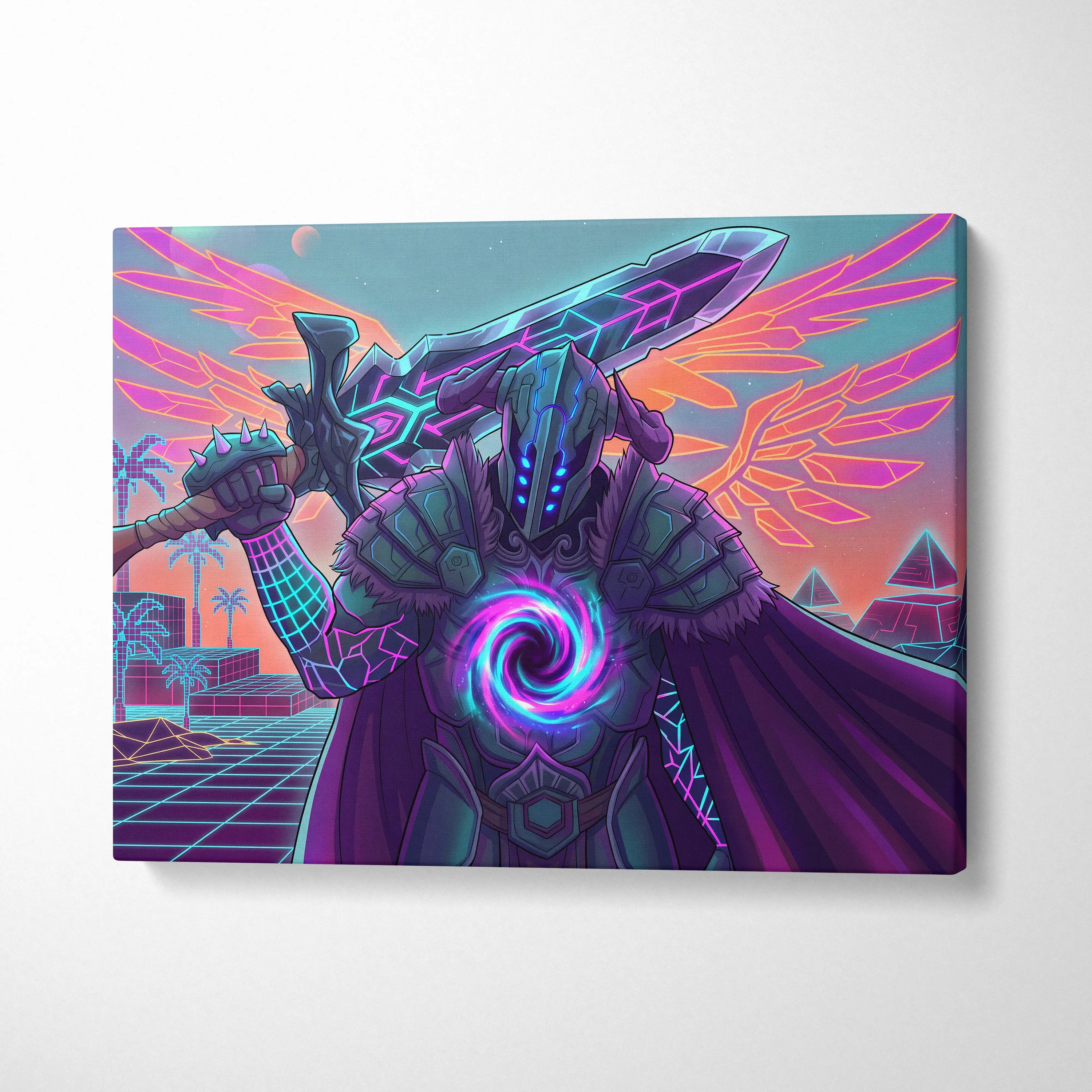 Vaporwave Neon Dragon Canvas - Dragon Neon Pink Purple Blue Living Room Vaporwave Dreamy Retro Futurism Cyberpunk Canvas
