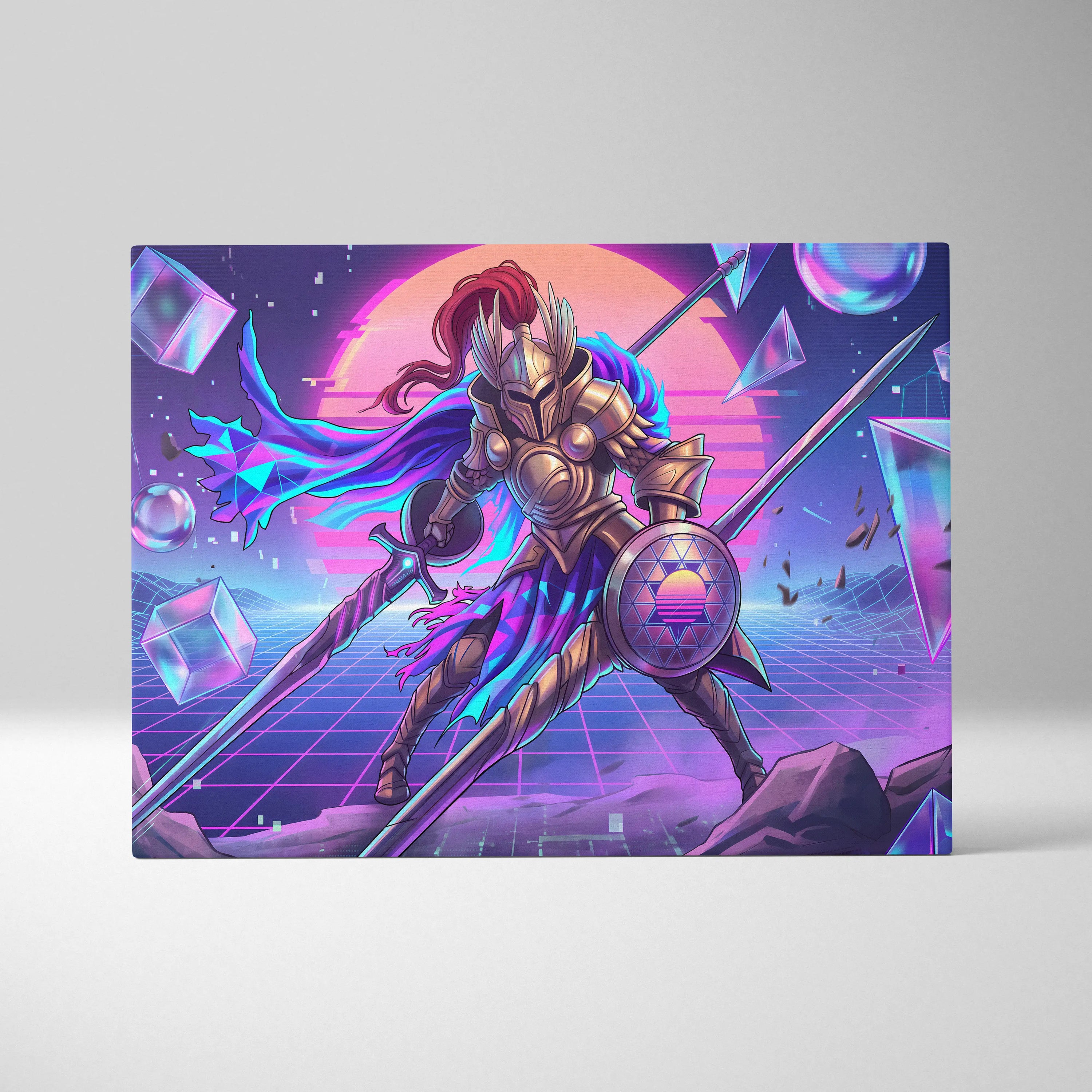 Vapor Knight Neon Canvas - Vaporwave Knight Neon Pink Teal Living Room Futurism Dreamy Neon Vaporwave Canvas Art Print