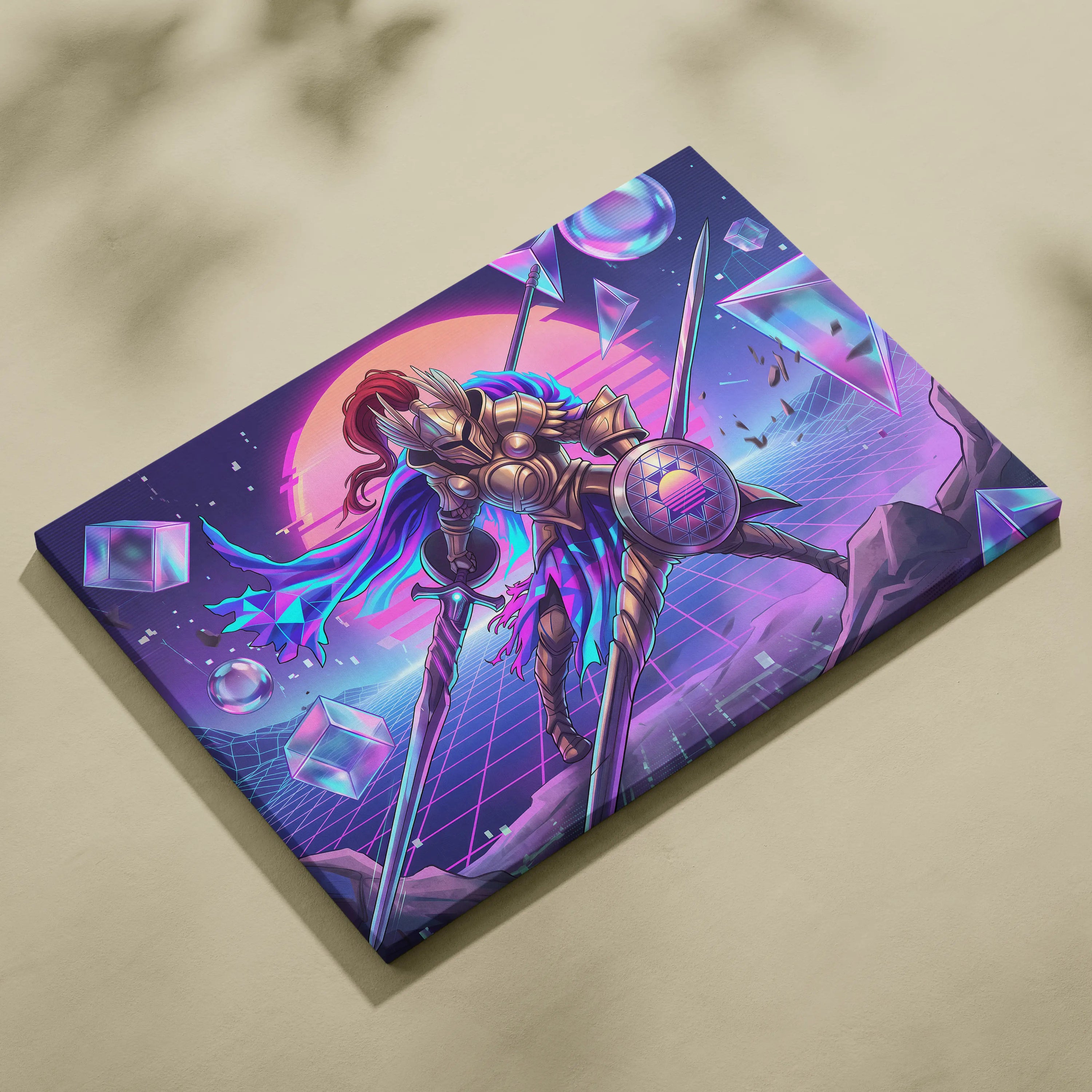 Vapor Knight Neon Canvas - Vaporwave Knight Neon Pink Teal Living Room Futurism Dreamy Neon Vaporwave Canvas Art Print