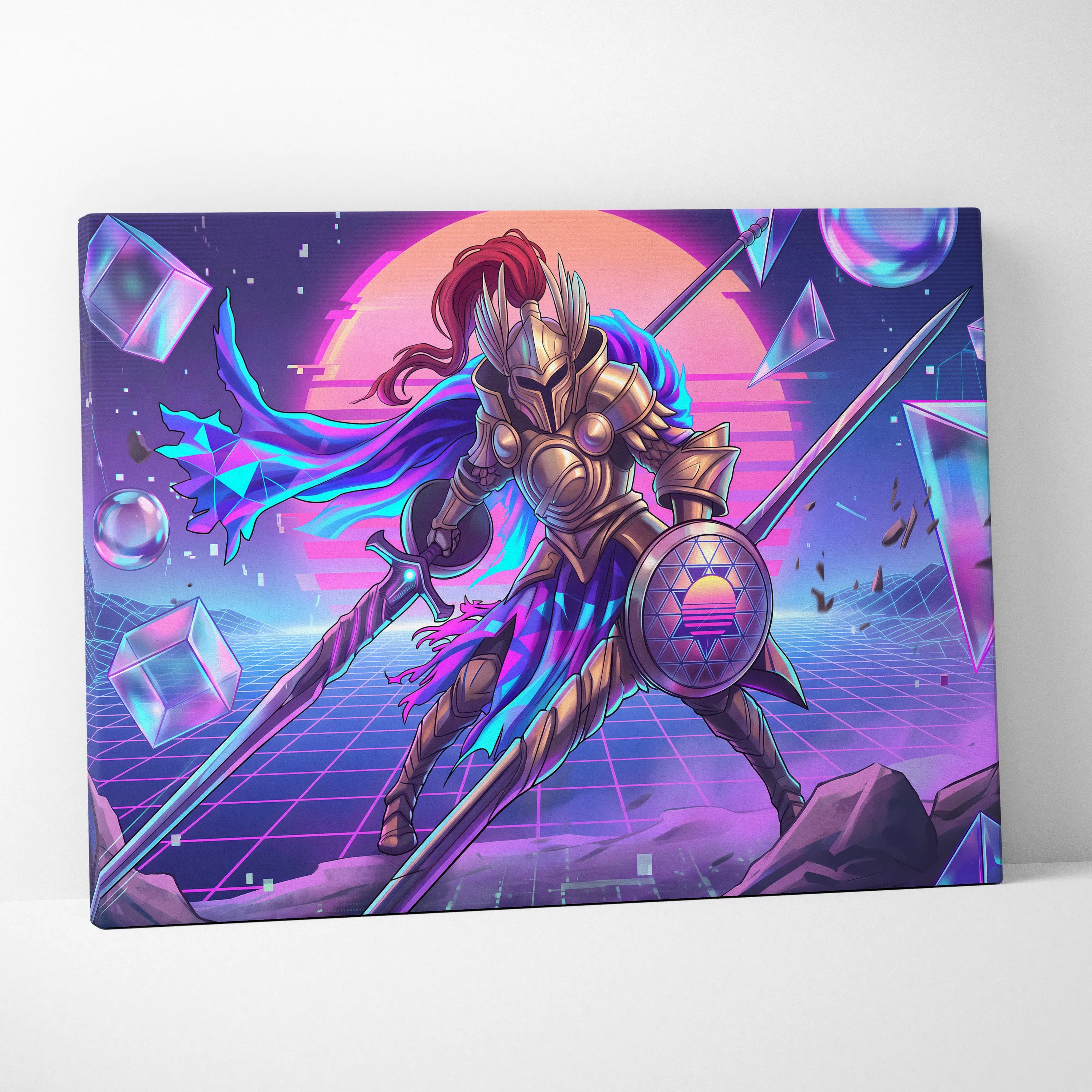 Vapor Knight Neon Canvas - Vaporwave Knight Neon Pink Teal Living Room Futurism Dreamy Neon Vaporwave Canvas Art Print