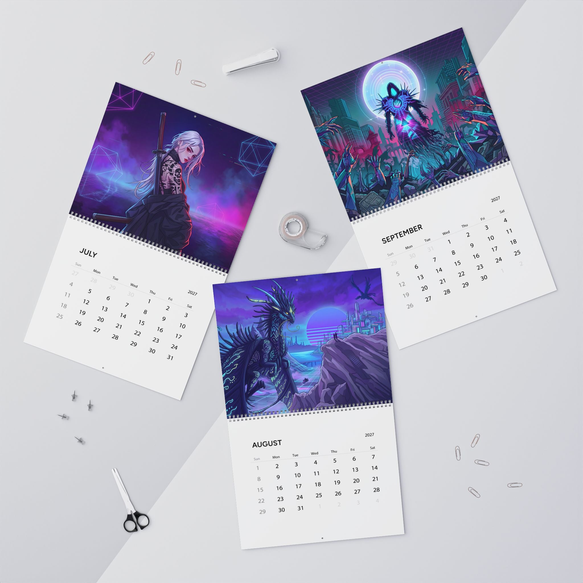2027 Fantasy Vaporwave Art Wall Calendar – Surreal Retro Neon Artwork & Dreamscapes