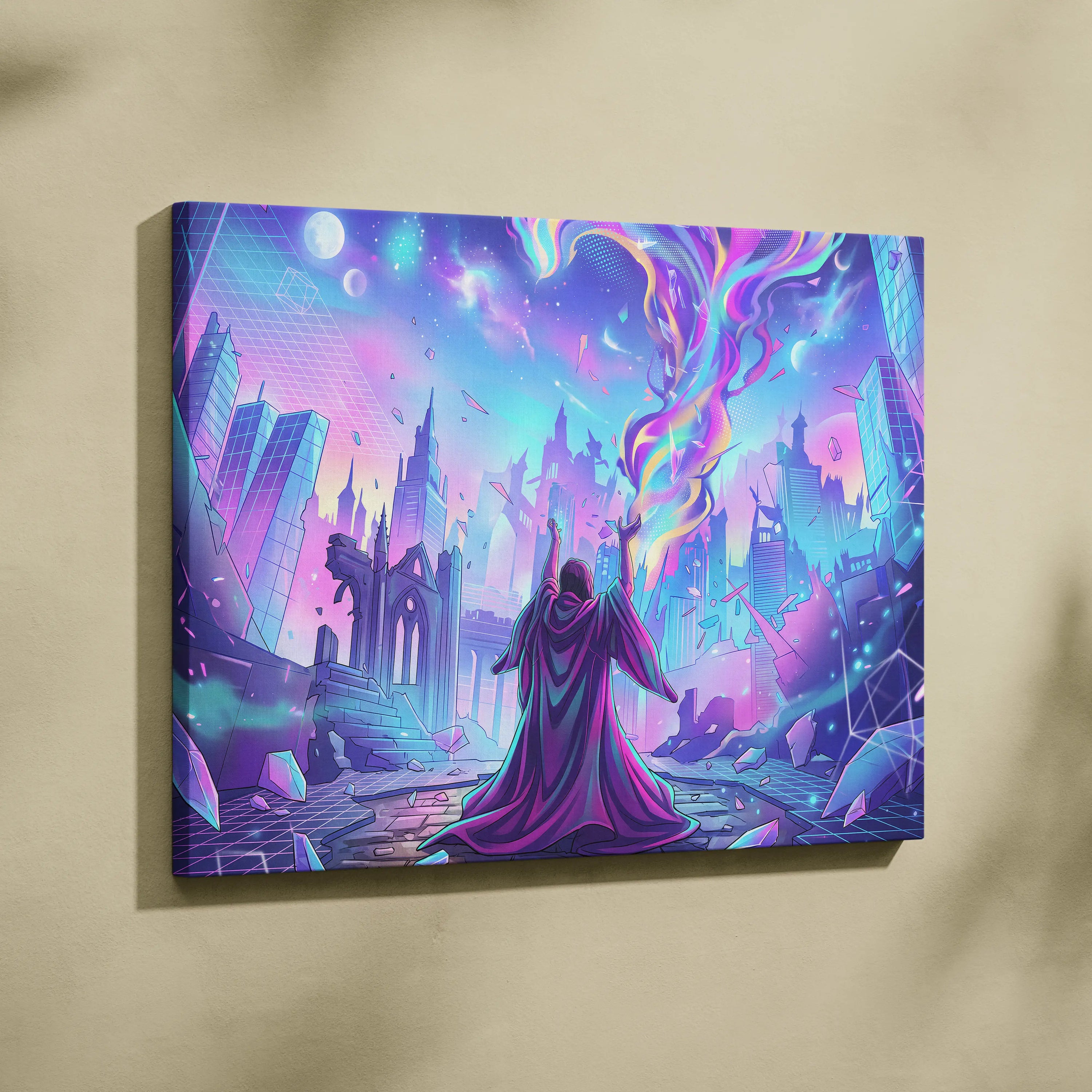 Vaporwave Neon Dream Canvas - Vaporwave Canvas Neon Blues For Living Room Retro Futurism Dreamy Wall Art Canvas