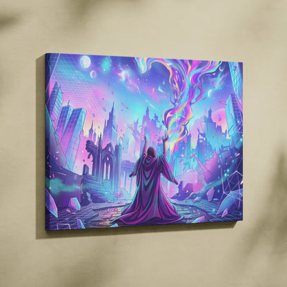 Vaporwave Neon Dream Canvas - Vaporwave Canvas Neon Blues For Living Room Retro Futurism Dreamy Wall Art Canvas