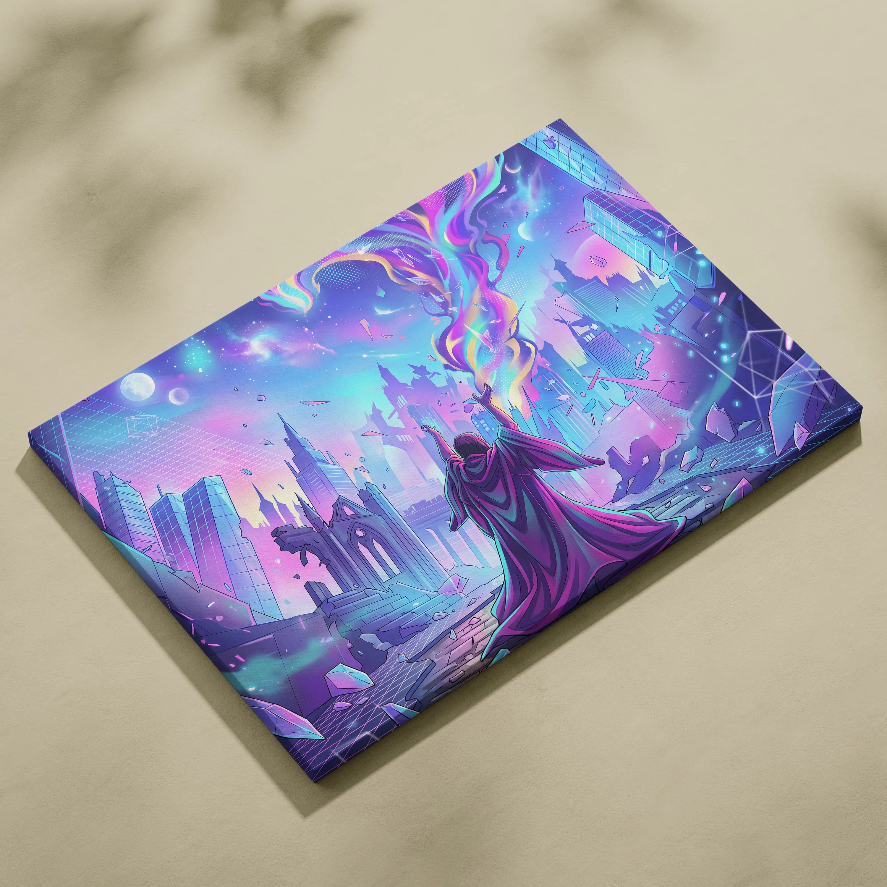 Vaporwave Neon Dream Canvas - Vaporwave Canvas Neon Blues For Living Room Retro Futurism Dreamy Wall Art Canvas