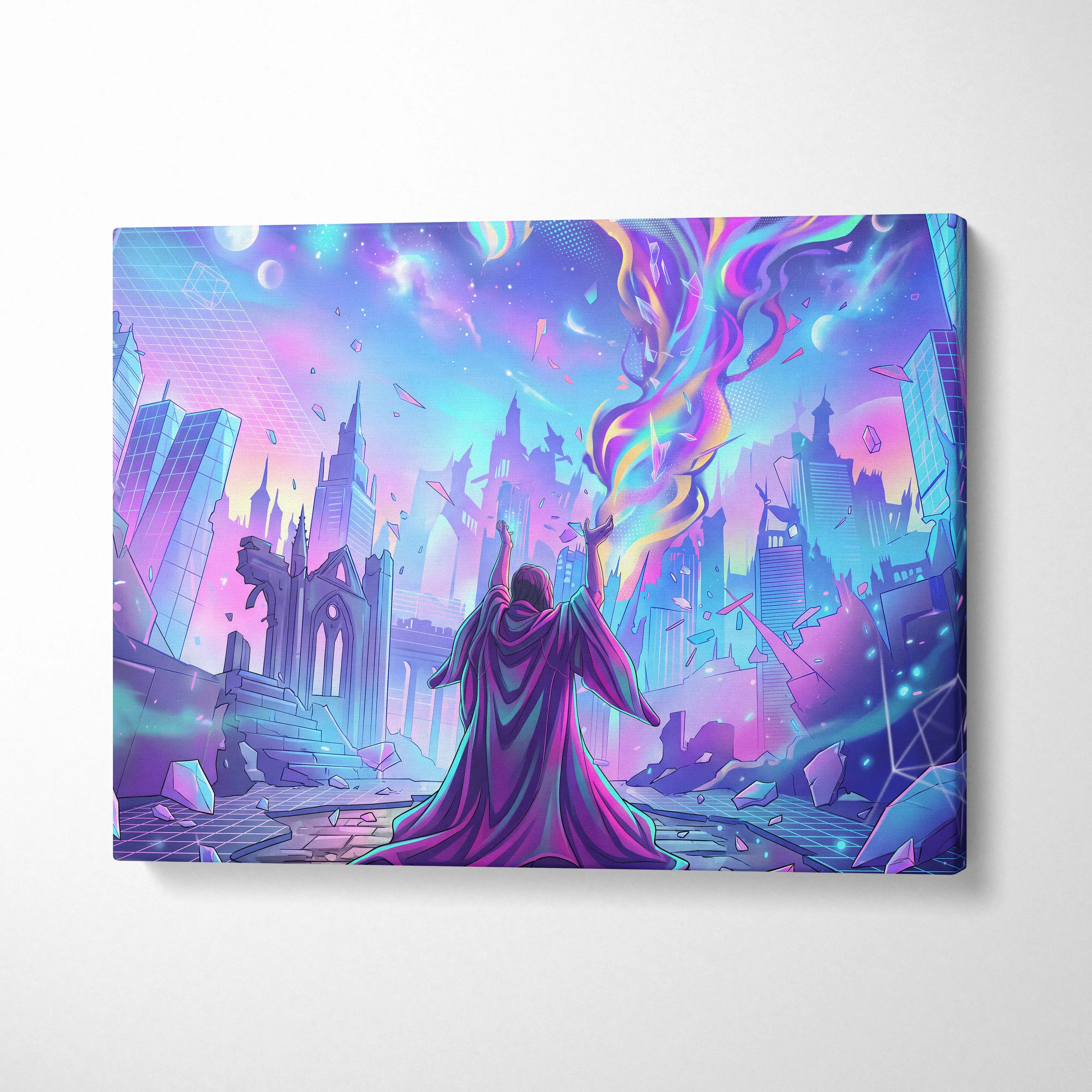 Vaporwave Neon Dream Canvas - Vaporwave Canvas Neon Blues For Living Room Retro Futurism Dreamy Wall Art Canvas