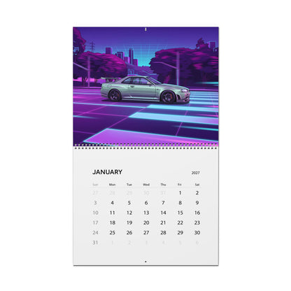 2027 Nissan GT-R Inspired Vaporwave Wall Calendar – Japanese Performance Car & Retro Neon Artwork Collection