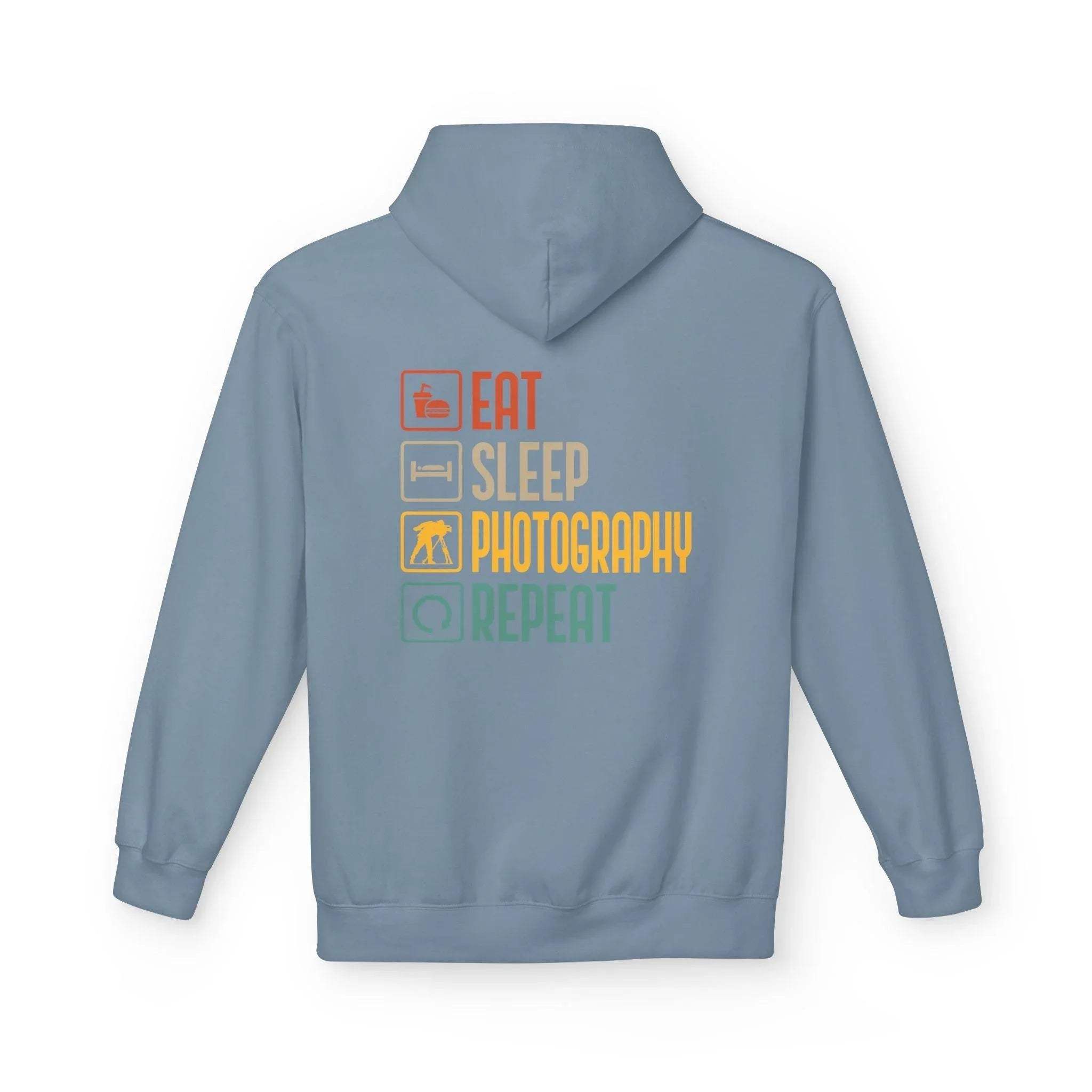 Cozy Photography Lover's Fleece Hoodie: "Eat, Sleep, Capture, Repeat"