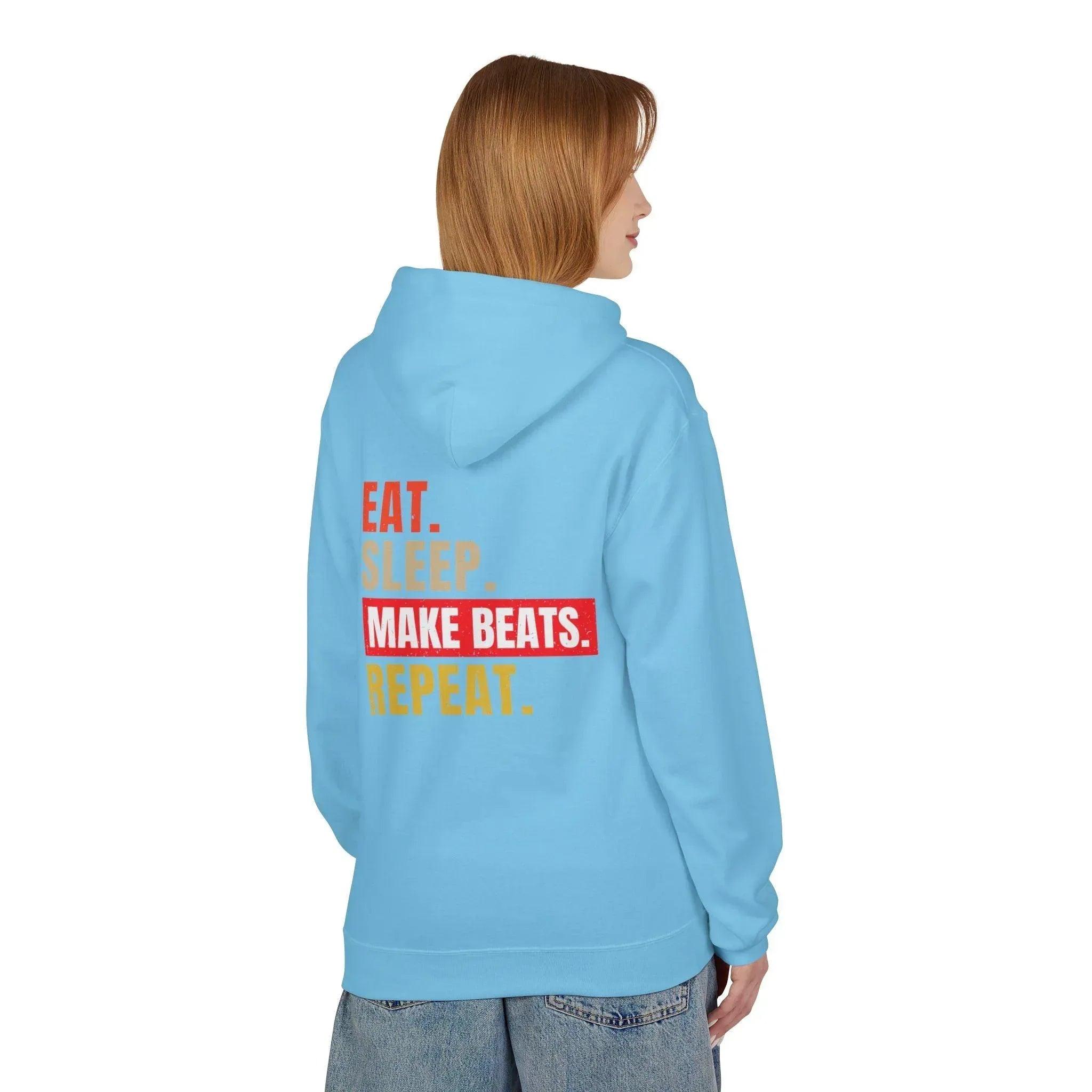 Cozy Music Producer Hoodie: 'Eat. Sleep. Make Beats. Repeat' Fleece Design