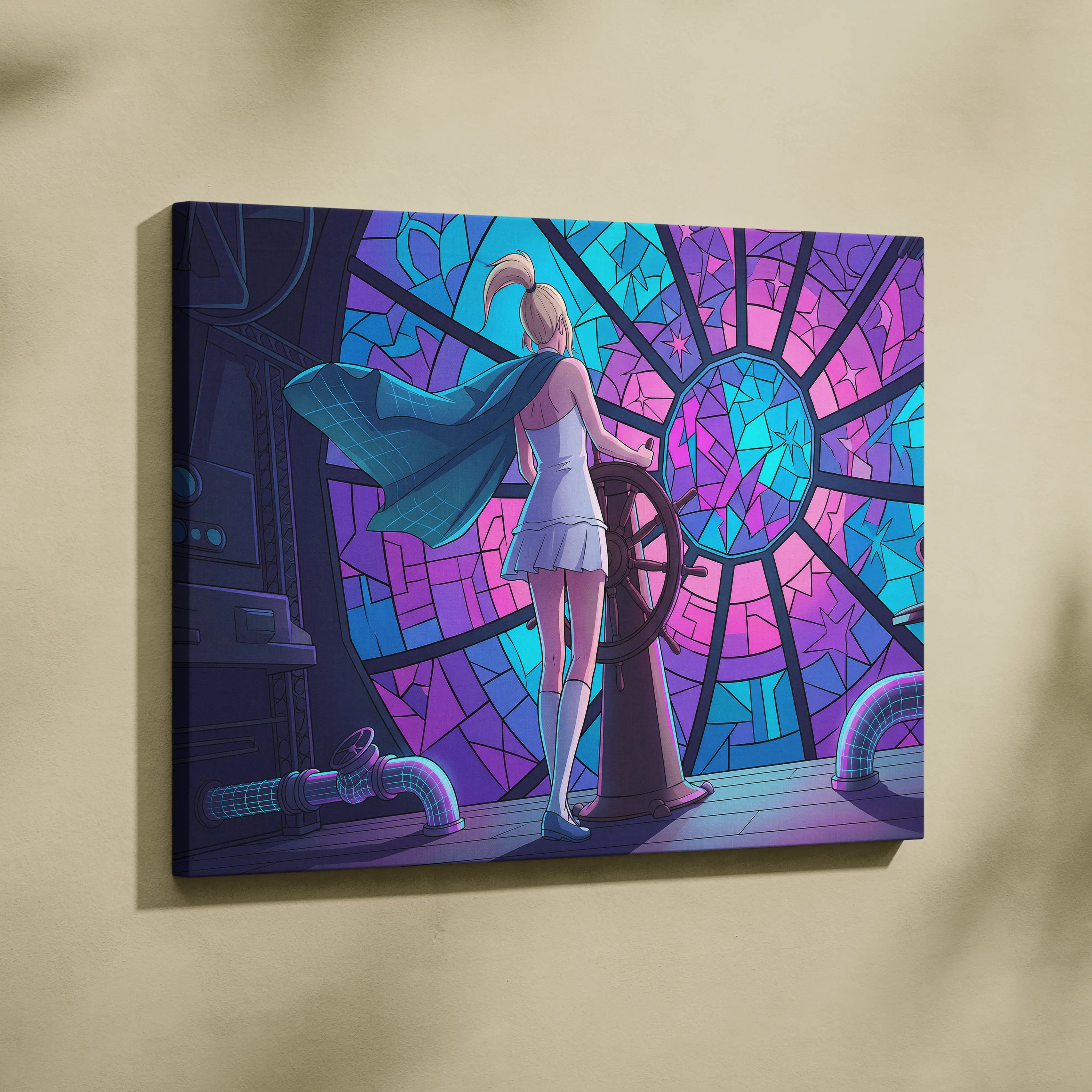 Vaporwave Neon Portal Canvas - Vaporwave Pink Blue Purple Modern Wall Art For Home Dreamy Mood Vaporwave Art Print Retro Futurism Canvas