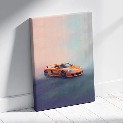 Orange porsche carrera gt inspired sports car canvas print track edition wall art for automotive decor