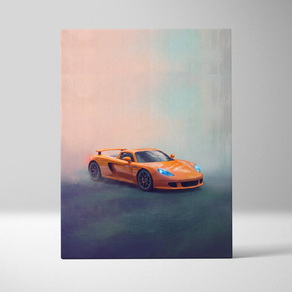Vibrant orange porsche carrera gt sports car illustrated on track edition canvas painting wall art print