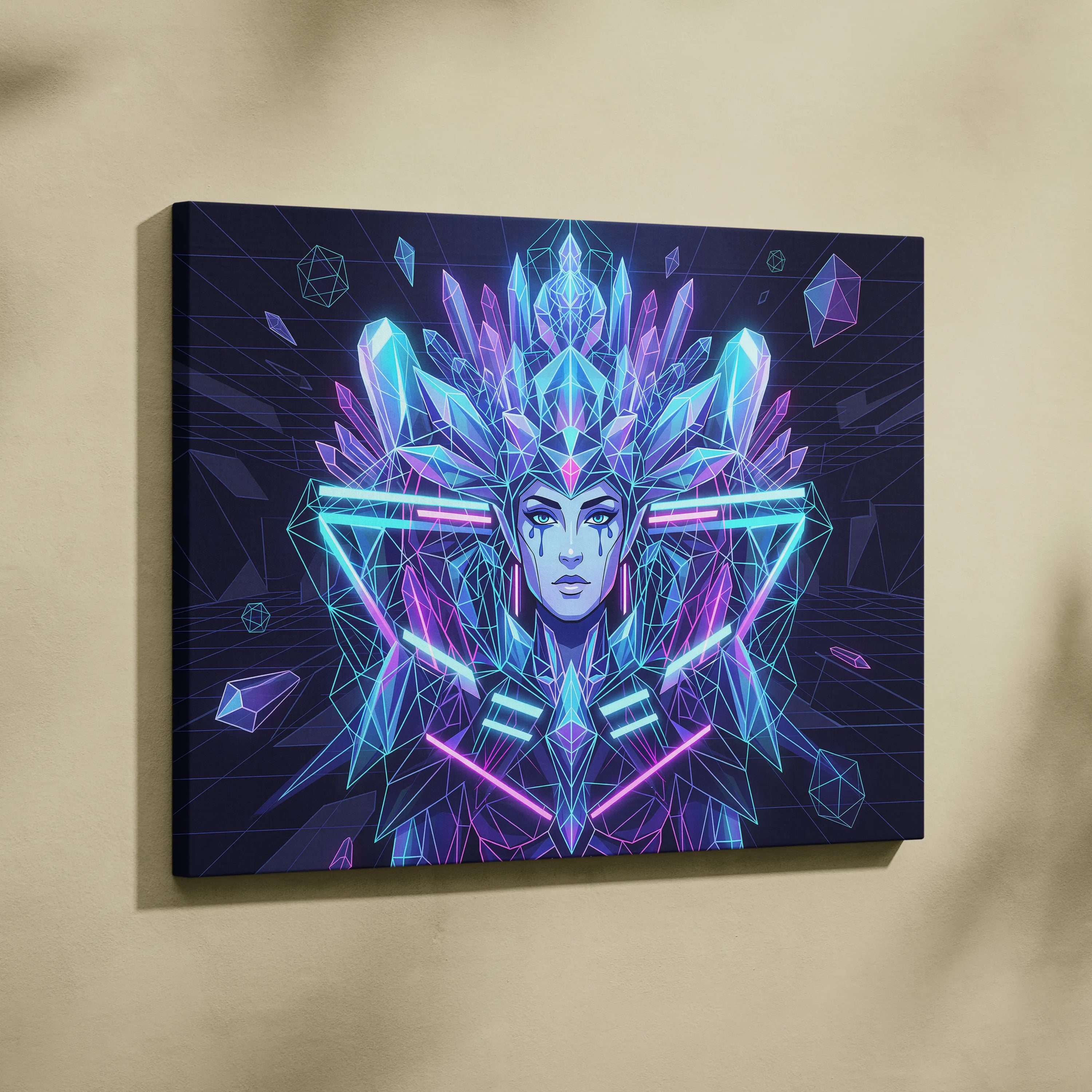 Neon Goddess Vaporwave Canvas - Goddess Neon Portrait Living Room Wall Art Vaporwave Dreamy Synthwave Neon Canvas Print