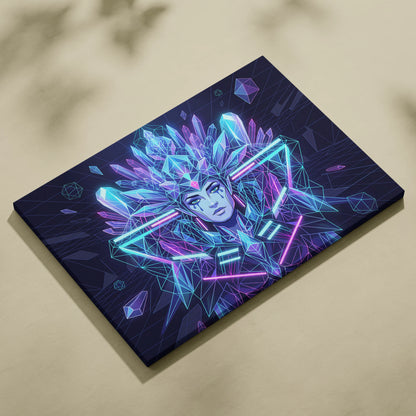 Neon Goddess Vaporwave Canvas - Goddess Neon Portrait Living Room Wall Art Vaporwave Dreamy Synthwave Neon Canvas Print