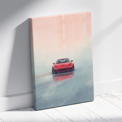 Lowered Mazda FD RX-7 Inspired Automotive Canvas Art, Rotary Drift Car Wall Decor for Bedroom