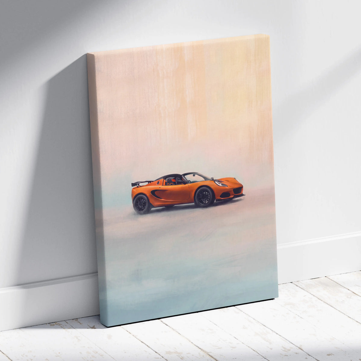 Orange lotus exige sports car printed on canvas wall art luxury sports car wall decor print for home or office