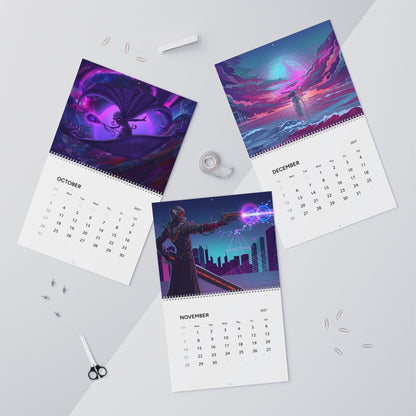 2027 Fantasy Art Wall Calendar – Neon Vaporwave & Retro Futuristic Artwork