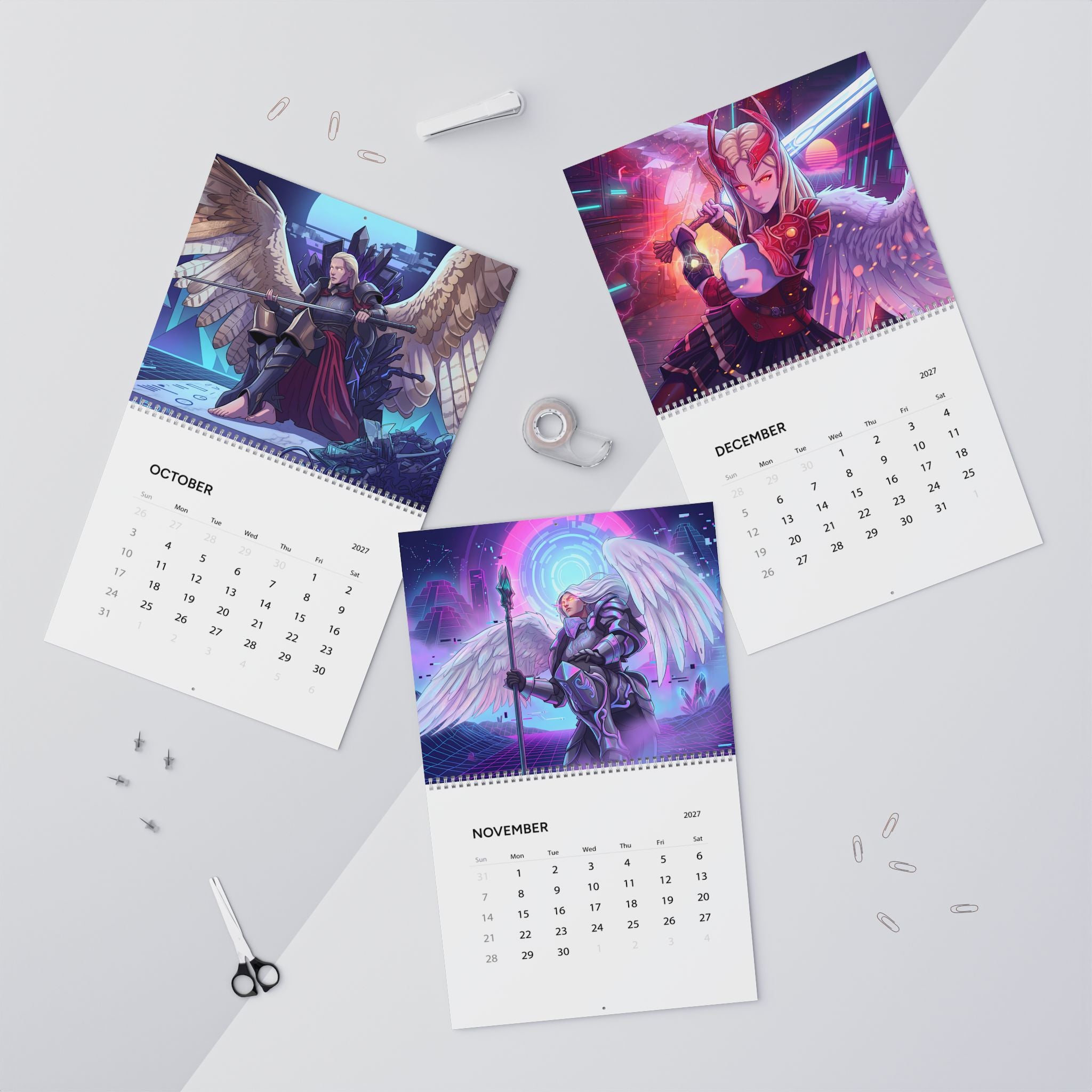 2027 Fantasy Vaporwave Artwork Wall Calendar – Retro Futuristic Neon Fantasy Art Collection