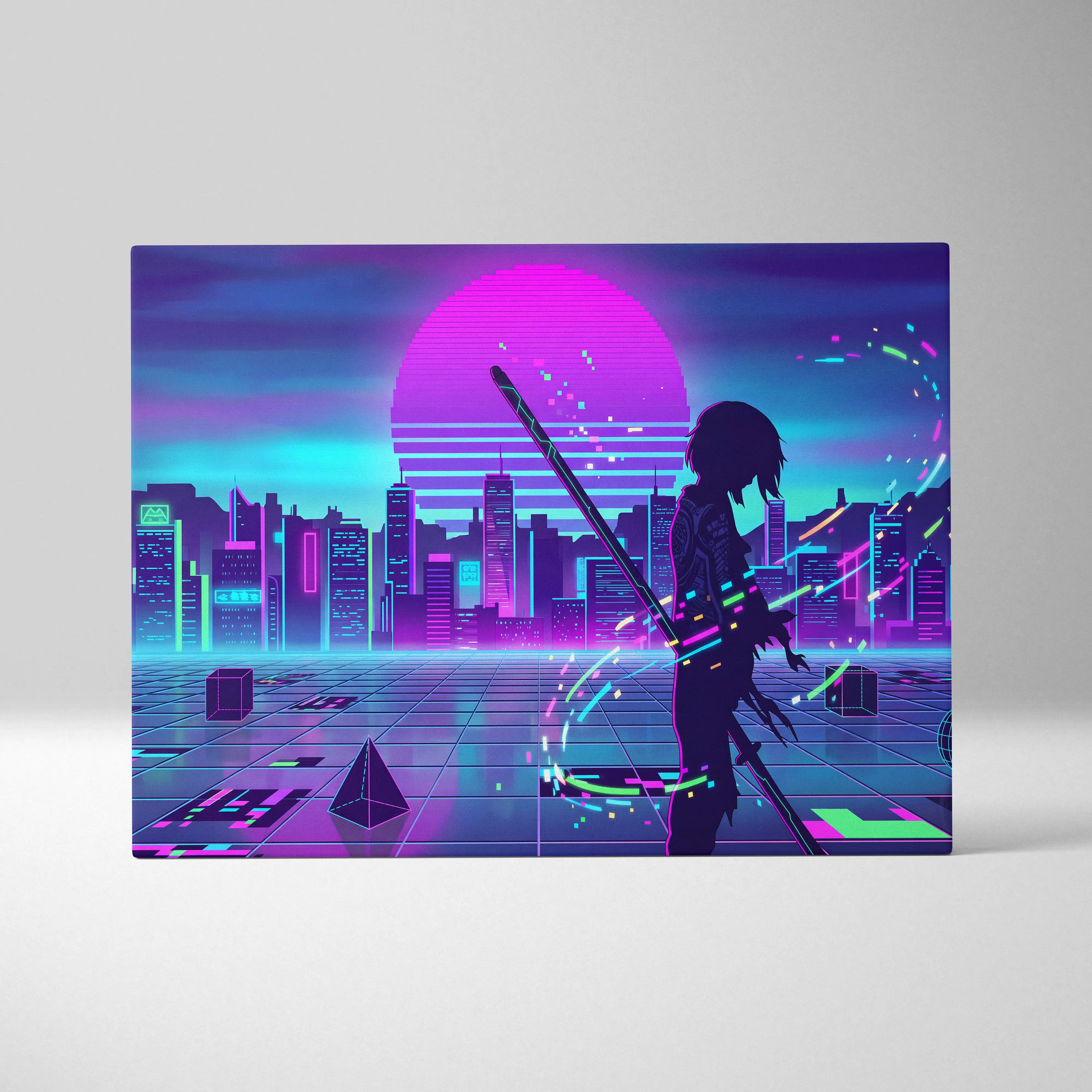 Vaporwave Neon Dream Canvas - Vaporwave City Neon Pink Bedroom Futurism Dreamy Mood Canvas