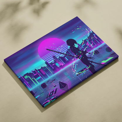 Vaporwave Neon Dream Canvas - Vaporwave City Neon Pink Bedroom Futurism Dreamy Mood Canvas