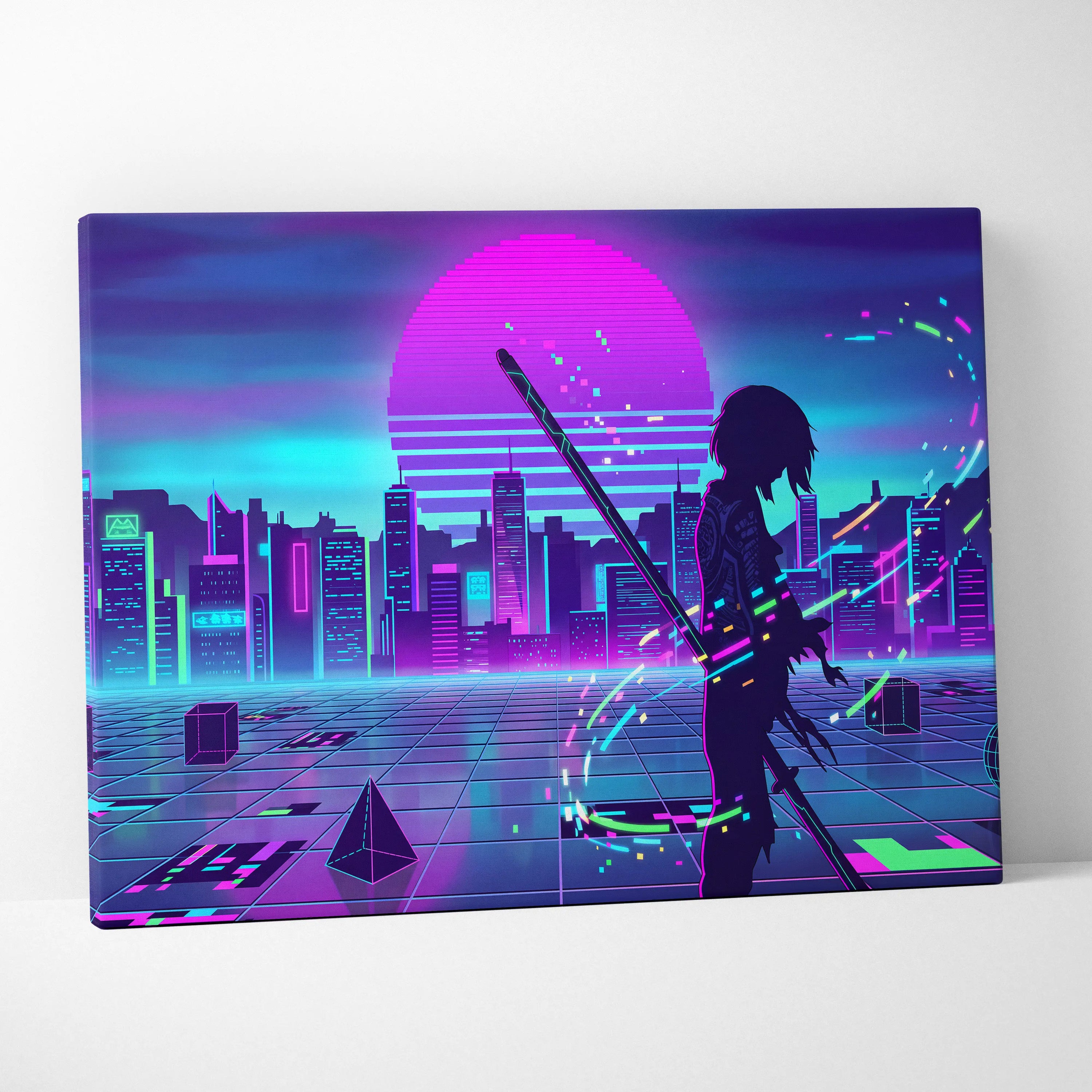 Vaporwave Neon Dream Canvas - Vaporwave City Neon Pink Bedroom Futurism Dreamy Mood Canvas