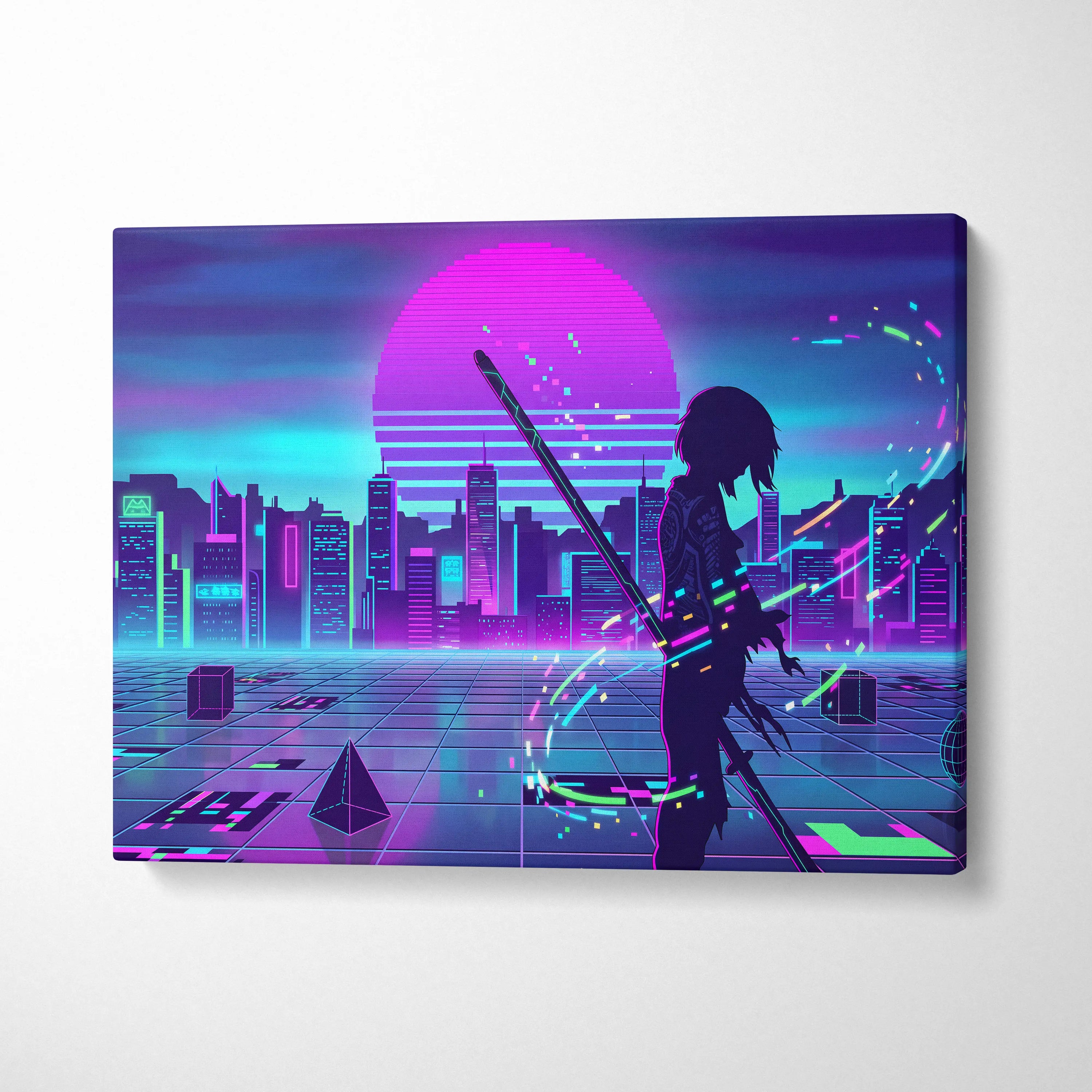 Vaporwave Neon Dream Canvas - Vaporwave City Neon Pink Bedroom Futurism Dreamy Mood Canvas