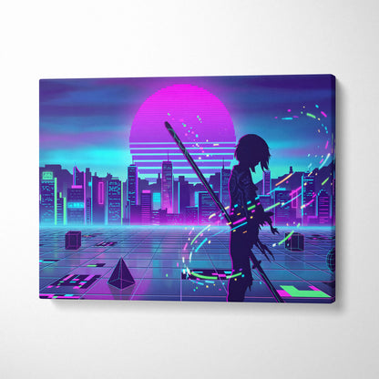 Vaporwave Neon Dream Canvas - Vaporwave City Neon Pink Bedroom Futurism Dreamy Mood Canvas