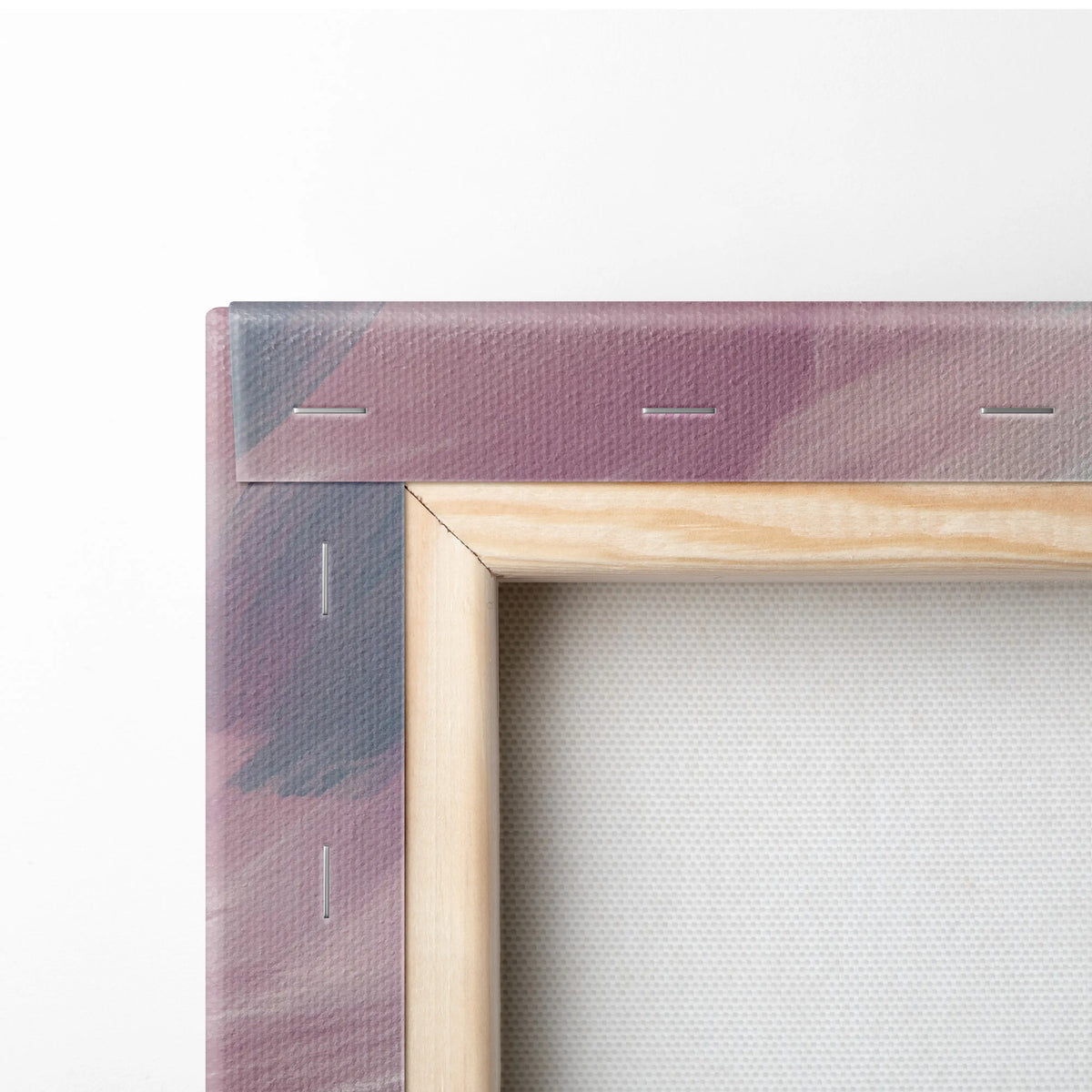 A minimalist wooden canvas frame with a soft purple and gray gradient border and subtle stitching for pagani huayra supercar art