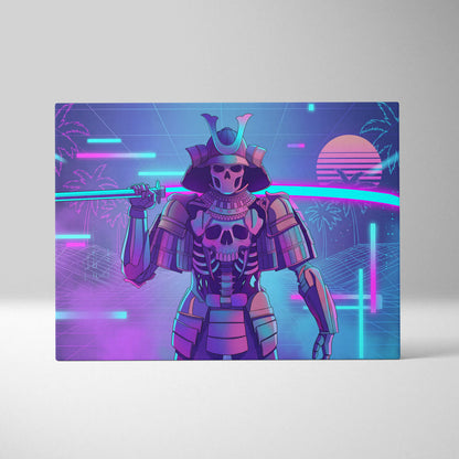 Vaporwave Skull Samurai Canvas - Samurai Skull Neon Pink Teal Living Room Vaporwave Dreamy Neon Mood Canvas