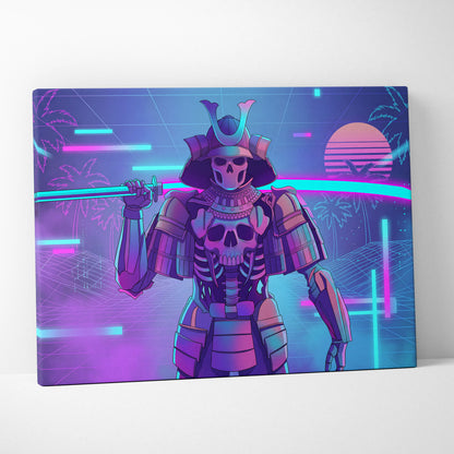 Vaporwave Skull Samurai Canvas - Samurai Skull Neon Pink Teal Living Room Vaporwave Dreamy Neon Mood Canvas