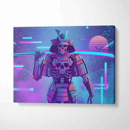 Vaporwave Skull Samurai Canvas - Samurai Skull Neon Pink Teal Living Room Vaporwave Dreamy Neon Mood Canvas