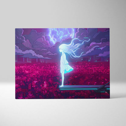 Vaporwave Dreamscape Neon Canvas - Vaporwave Girl Neon Pink Purple Bedroom Decor Dreamy Mood, Synthwave Decor