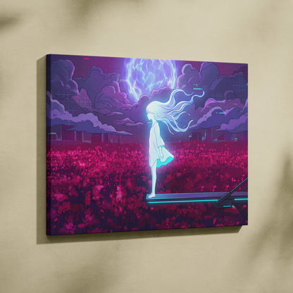 Vaporwave Dreamscape Neon Canvas - Vaporwave Girl Neon Pink Purple Bedroom Decor Dreamy Mood, Synthwave Decor