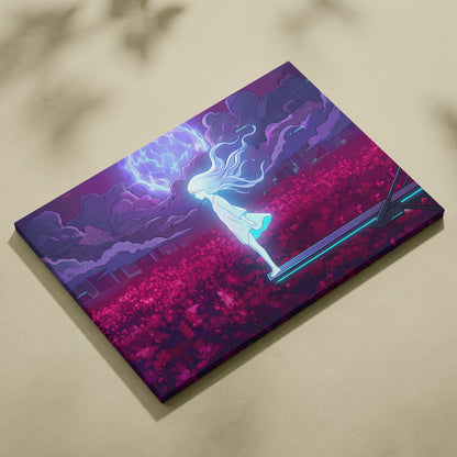 Vaporwave Dreamscape Neon Canvas - Vaporwave Girl Neon Pink Purple Bedroom Decor Dreamy Mood, Synthwave Decor