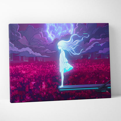 Vaporwave Dreamscape Neon Canvas - Vaporwave Girl Neon Pink Purple Bedroom Decor Dreamy Mood, Synthwave Decor