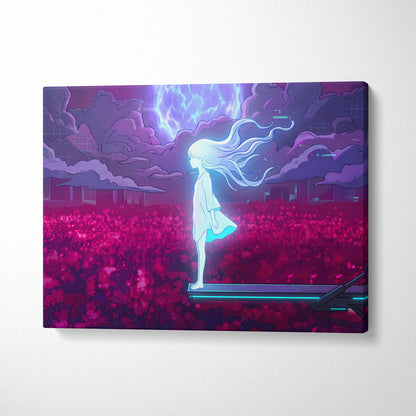 Vaporwave Dreamscape Neon Canvas - Vaporwave Girl Neon Pink Purple Bedroom Decor Dreamy Mood, Synthwave Decor